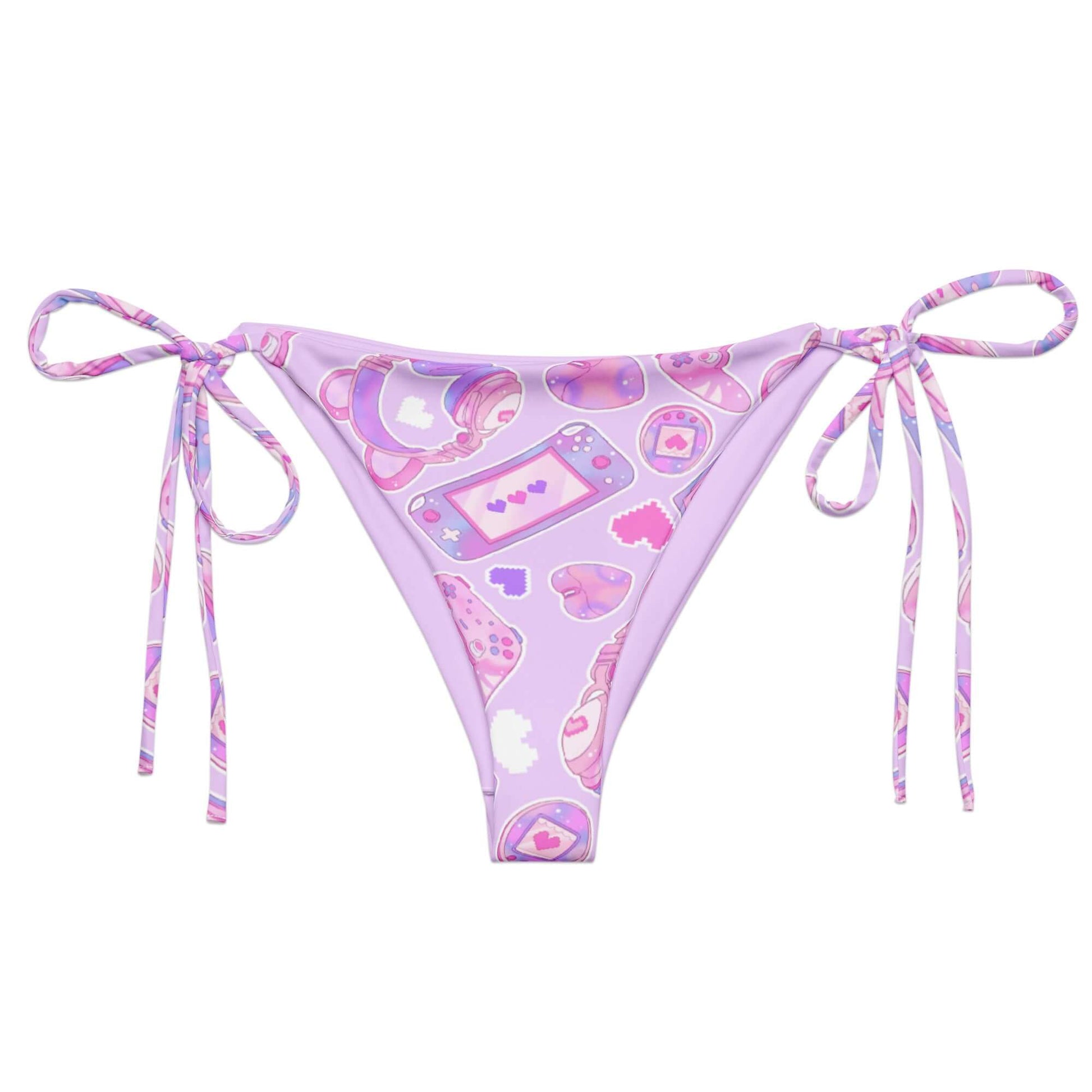 Gamer Girl String Bikini Bottom features playful graphics, perfect for poolside lounging this summer. Enjoy UPF 50+ protection!