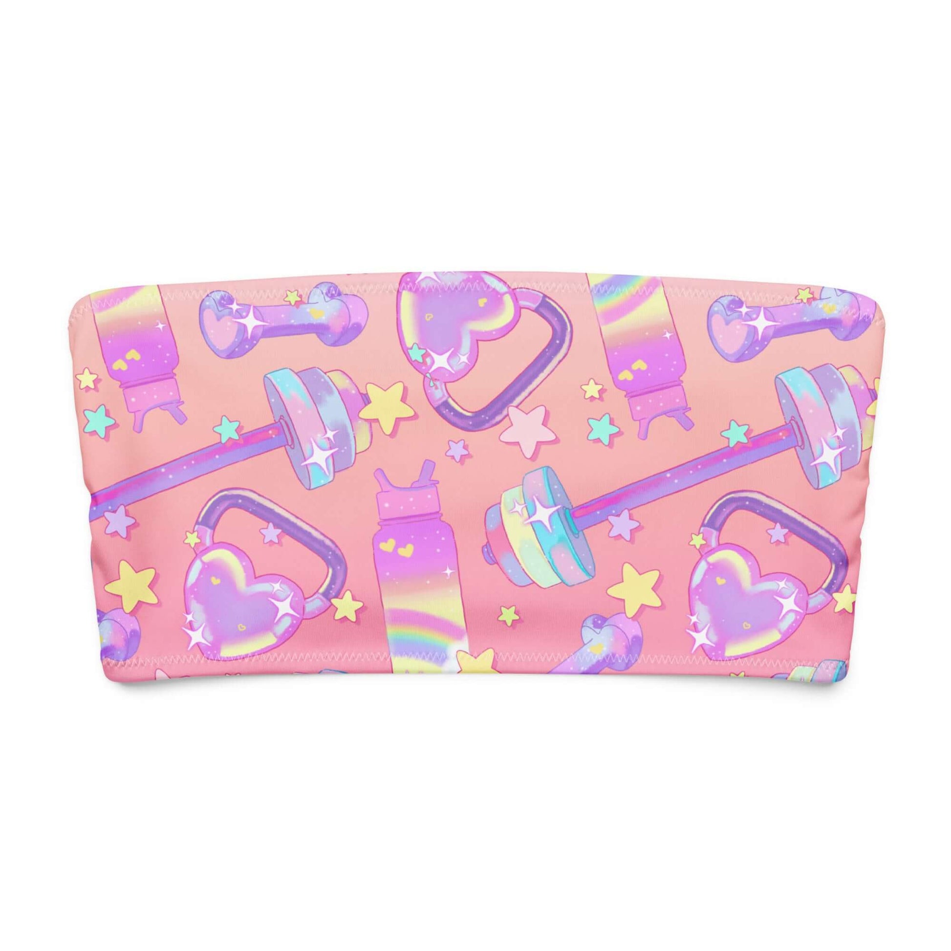 Colorful bandeau top with glittery weights and stars pattern, perfect for active lifestyles and sunny days.