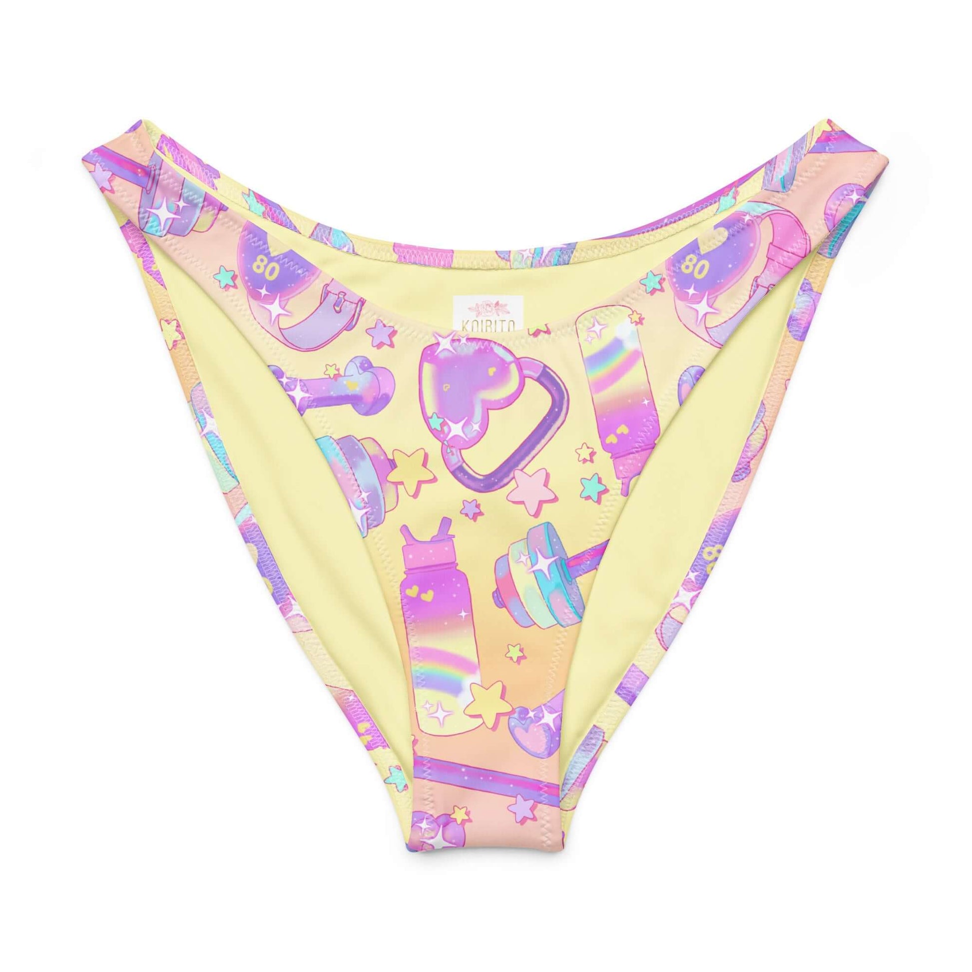 V-cut bikini bottom with playful pastel graphics, perfect for summer fun and stylish beach days.