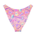 V-cut bikini bottom with colorful weights and stars pattern in vibrant pink tones, perfect for sunny beach days.