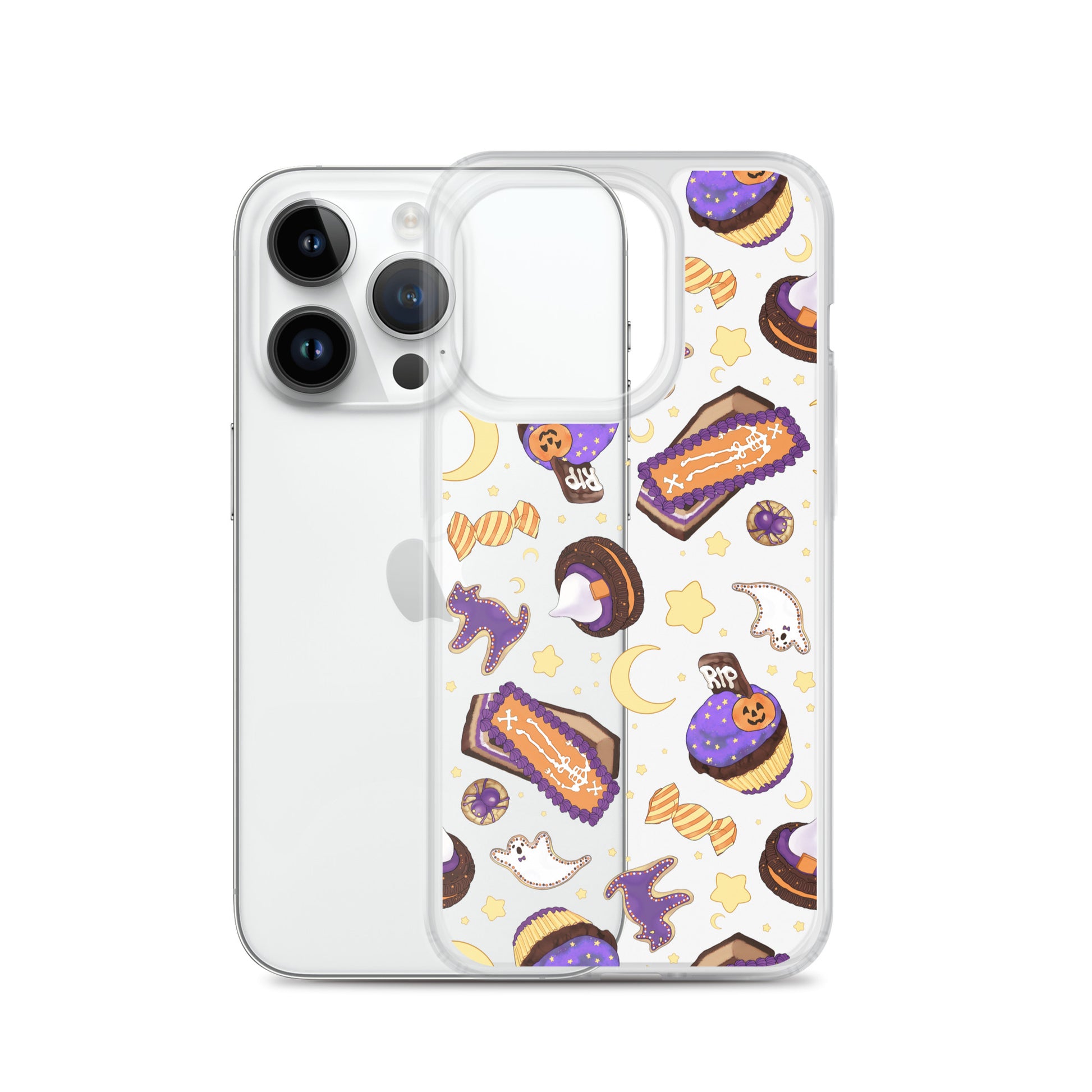 Stylish Halloween Treat iPhone® Clear Case featuring fun spooky designs, offering protection from scratches and dirt.