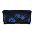 Higanbana bandeau bikini top in black with blue floral pattern, perfect for tanning and lounging.