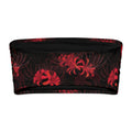 Higanbana bandeau bikini top with red floral design on a black background, perfect for tanning and lounging.