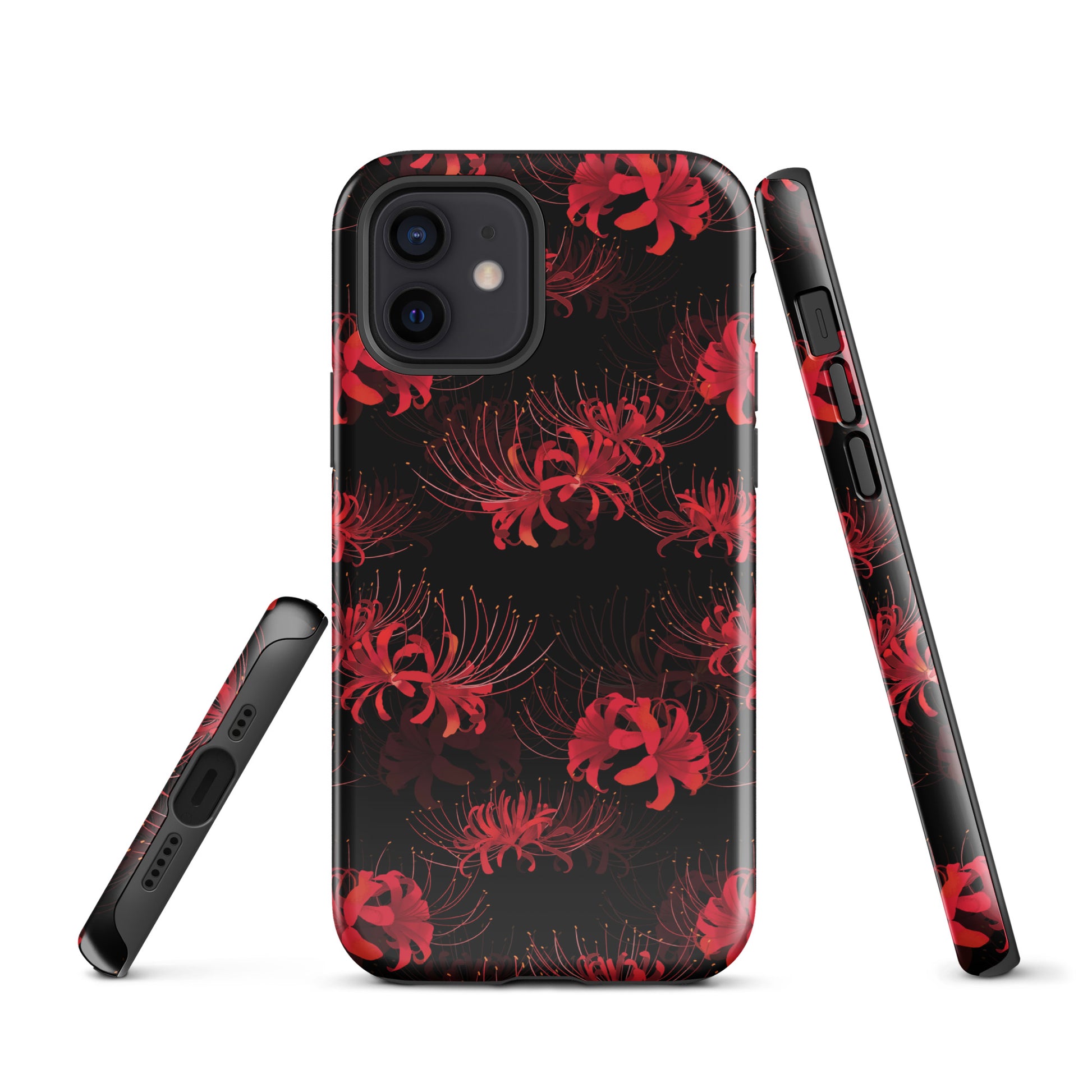 Stylish Higanbana iPhone® Tough Case featuring a vibrant red floral design for durable phone protection.