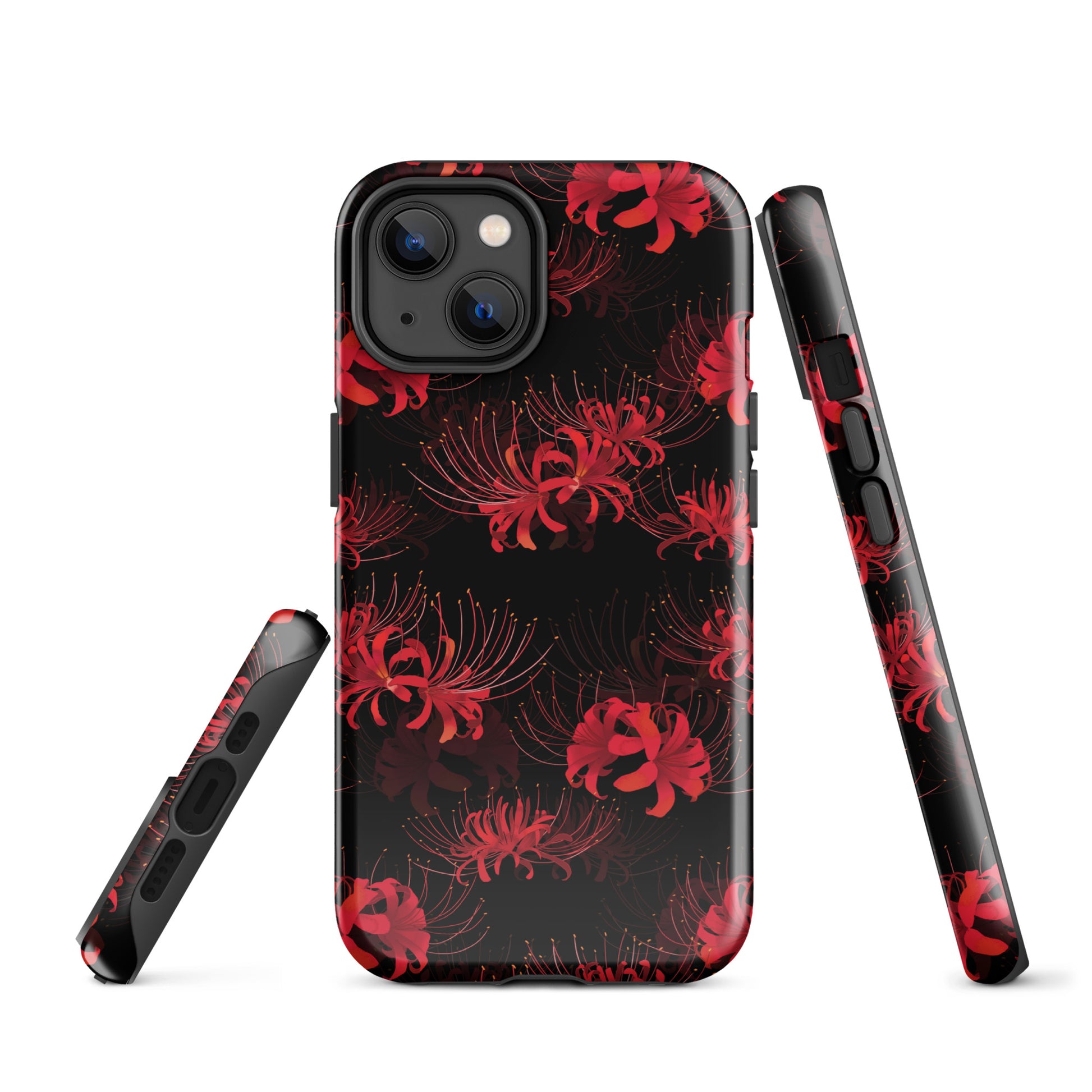 Stylish Higanbana iPhone® Tough Case features a durable design with red floral patterns for ultimate phone protection.