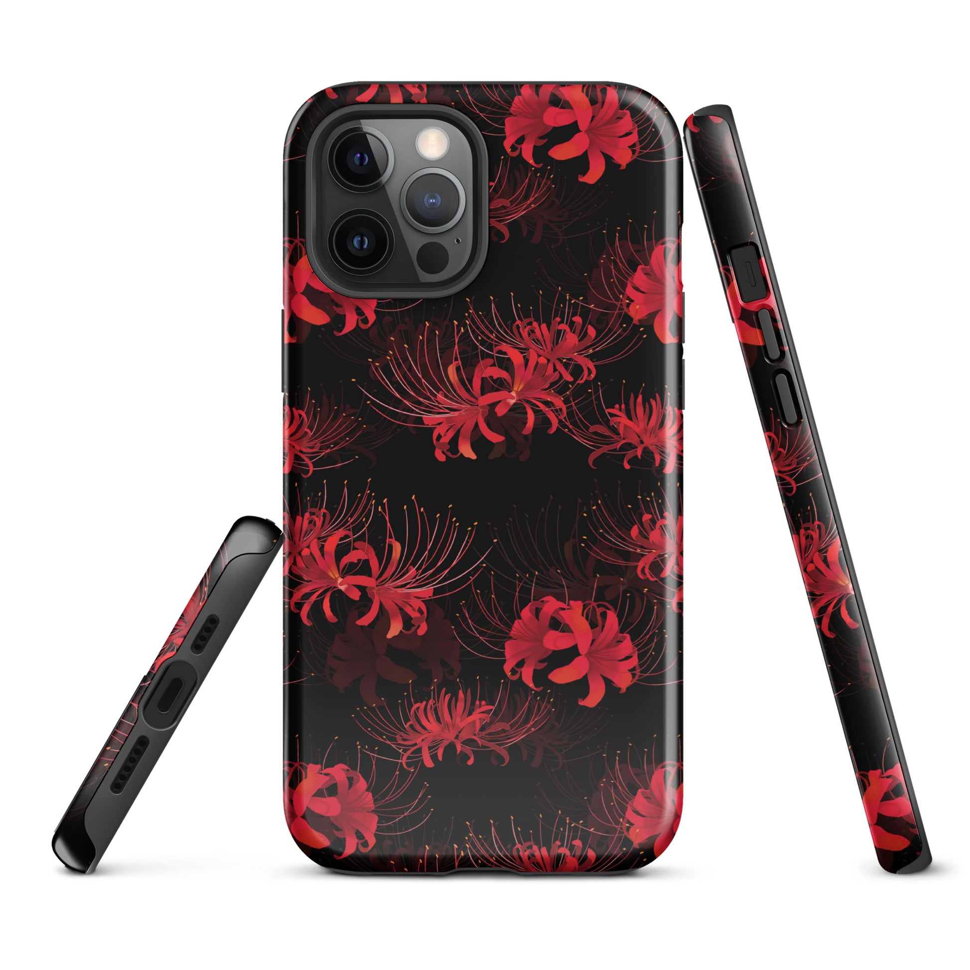 Stylish Higanbana iPhone® Tough Case features a floral design and dual-layer protection for ultimate phone safety.