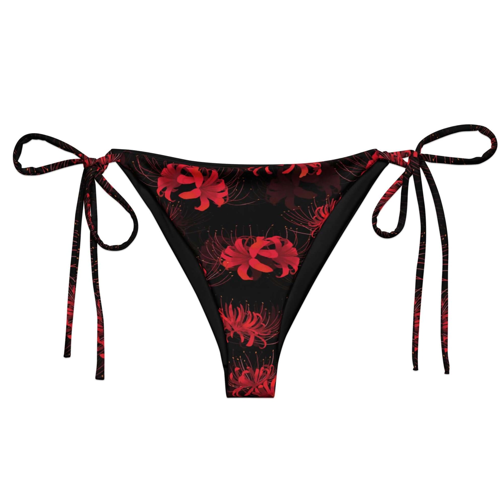 Higanbana String Bikini Bottom featuring vibrant floral design, perfect for poolside relaxation this summer.