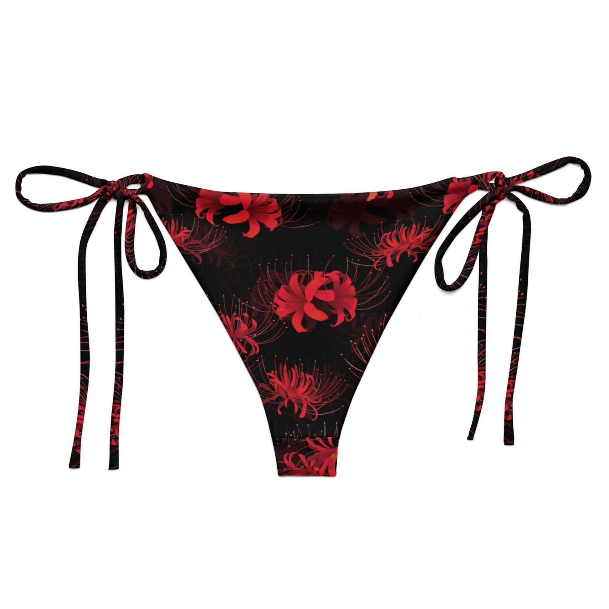 Higanbana String Bikini Bottom features a floral design, perfect for stylish summer poolside relaxation.