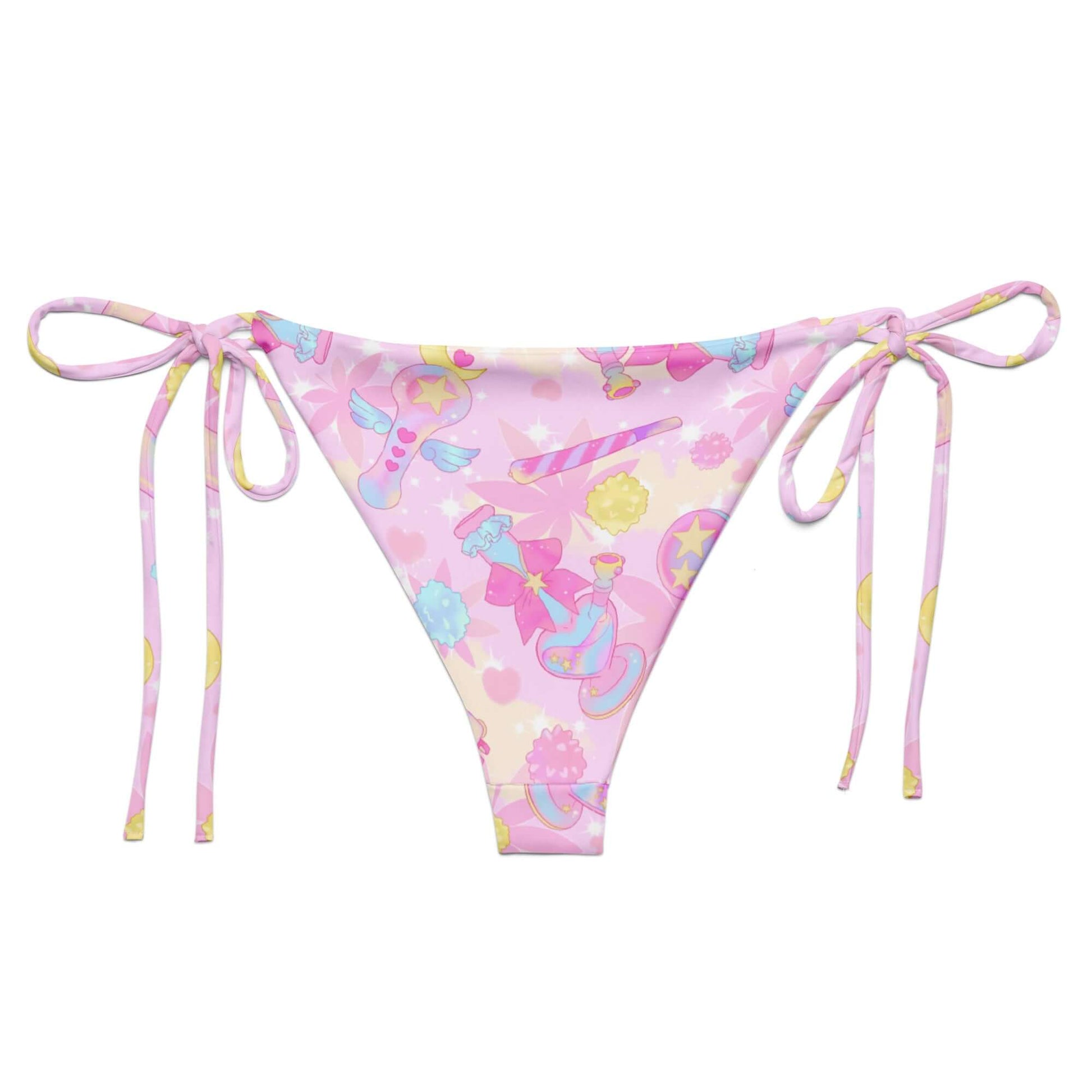 Relax poolside in the Indica Magica String Bikini Bottom, featuring vibrant prints and adjustable ties for the perfect fit.