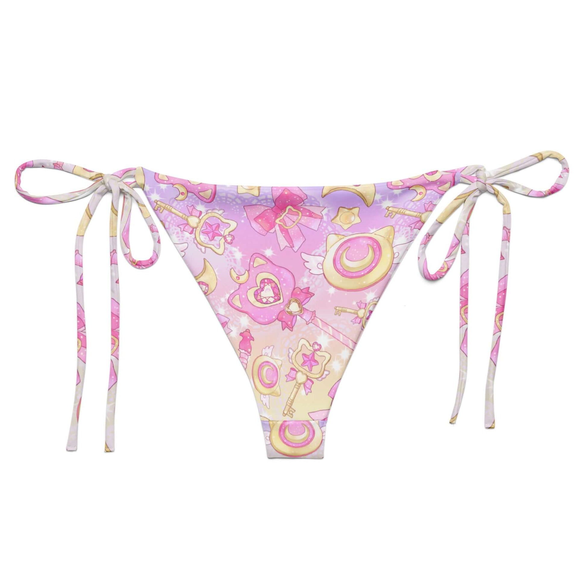 Stylish Magical Girl String Bikini Bottom with colorful designs, perfect for poolside relaxation this summer.