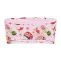 Matsuri Bandeau Bikini Top featuring a playful pink design with goldfish, sweets, and floral patterns.