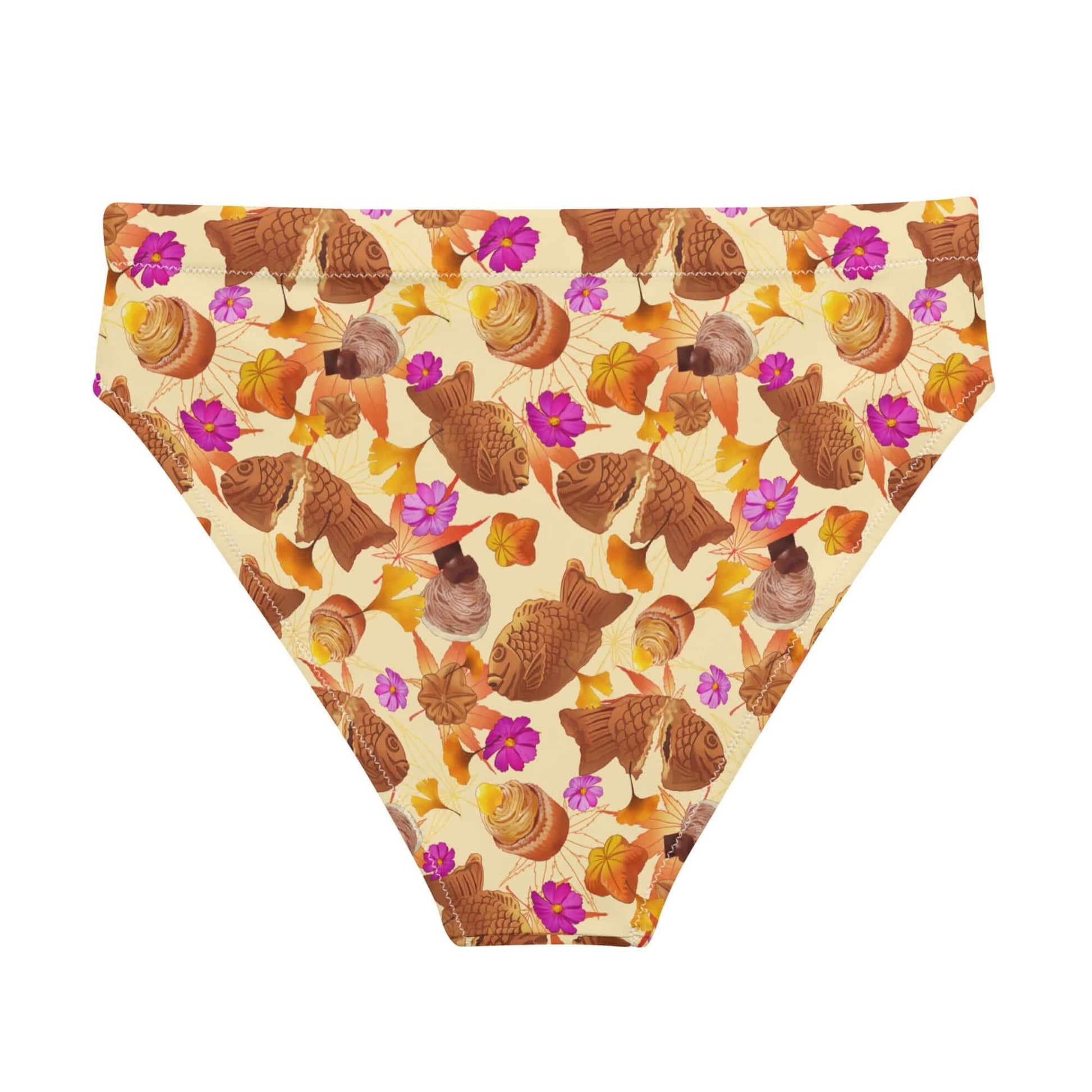 Momiji High-waisted Bikini Bottom features a vibrant fall print, perfect for stylish comfort by the water.