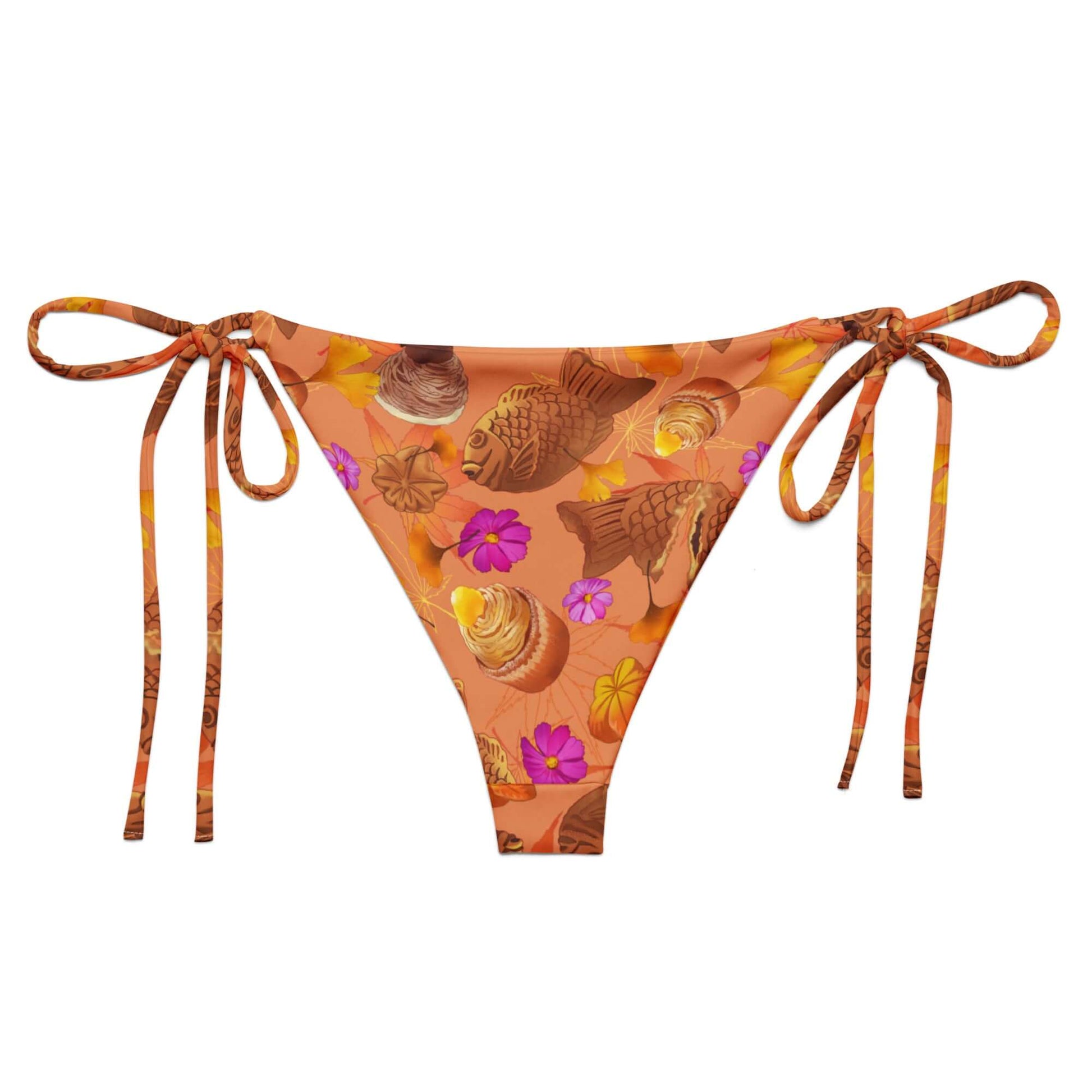 Momiji String Bikini Bottom features a colorful design, perfect for summer poolside lounging and sunbathing.