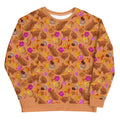 Stylish Momiji Sweatshirt in warm tones and pink accents, perfect for fall occasions with cozy fleece lining.