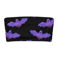 Morrigan bandeau bikini top with bat-themed design in purple and black, perfect for summer fun and lounging.