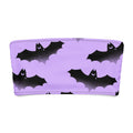 Morrigan bandeau bikini top in lavender with a fun black bat pattern, perfect for stylish poolside lounging.