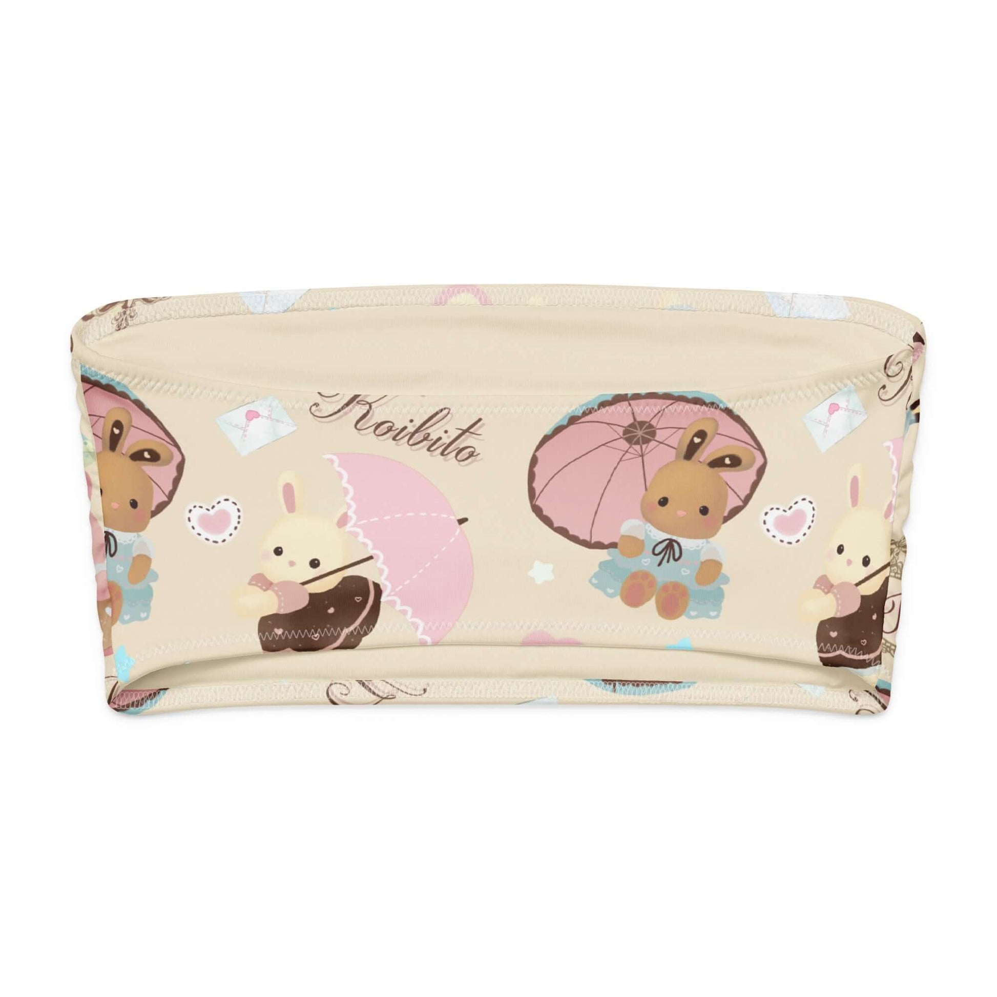 Parasol Bunny Bandeau Bikini Top featuring cute bunny designs and pastel colors, perfect for summer fun and sun protection.