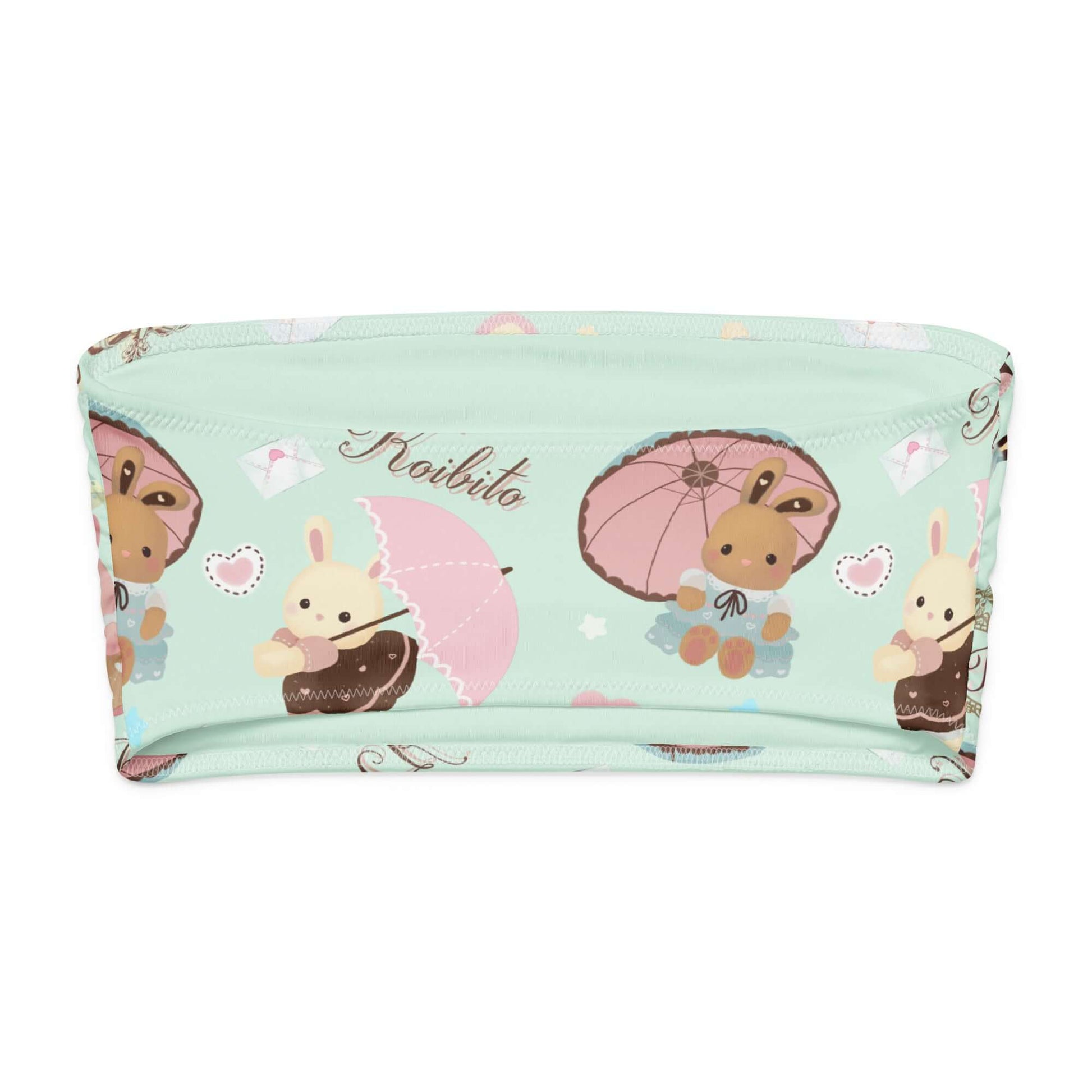Parasol Bunny Bandeau Bikini Top with cute bunny and umbrella pattern, perfect for summer fun and beach wear.
