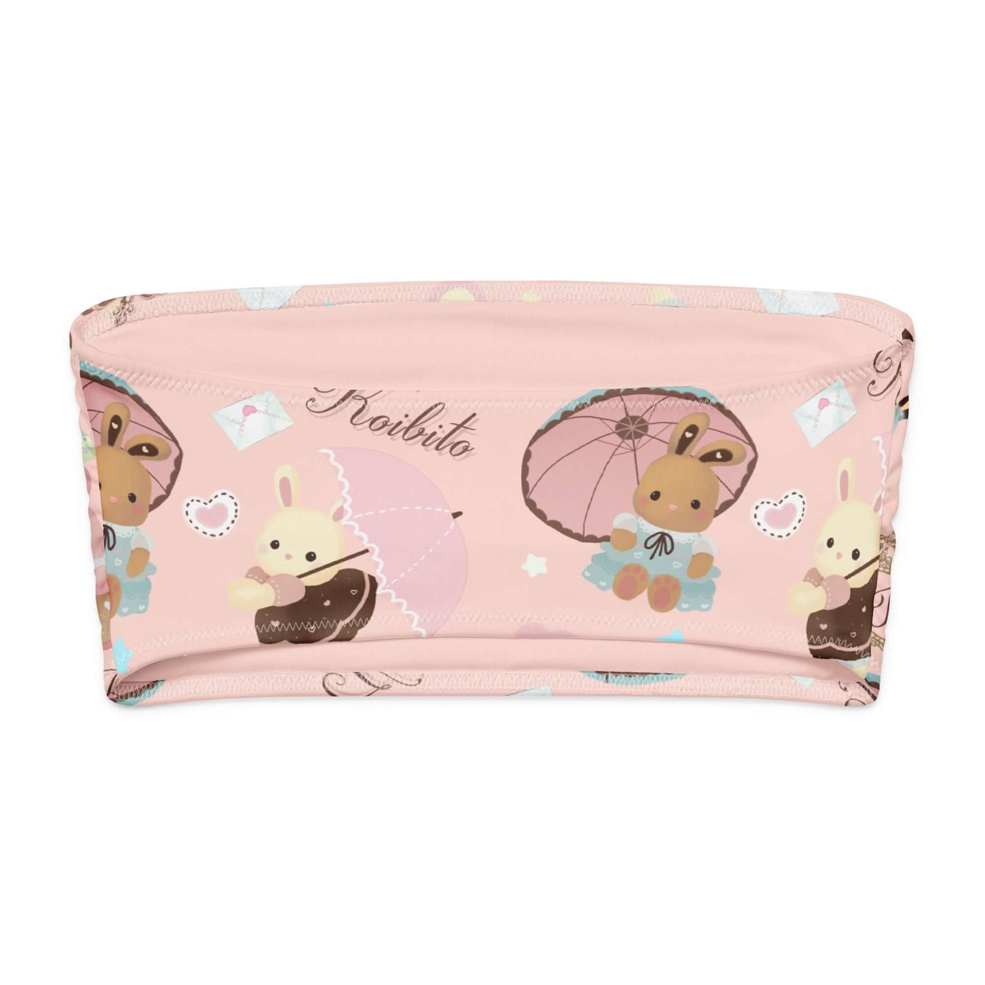 Cute Parasol Bunny Bandeau Bikini Top with adorable bunny prints and soft pastel colors, perfect for summer fun.