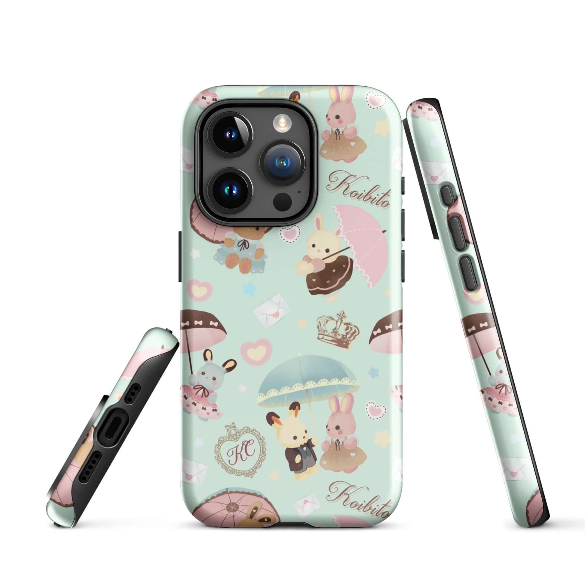 Stylish Parasol Bunny iPhone® Tough Case featuring cute bunnies, offering durability and protection for your device.