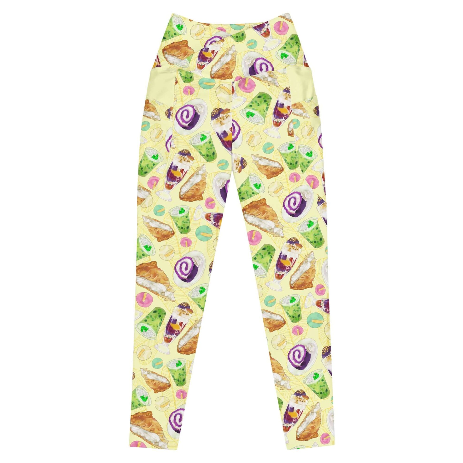 Colorful Premium Filipino Dessert Leggings feature a fun design showcasing traditional sweets and treats. Perfect for any fan!