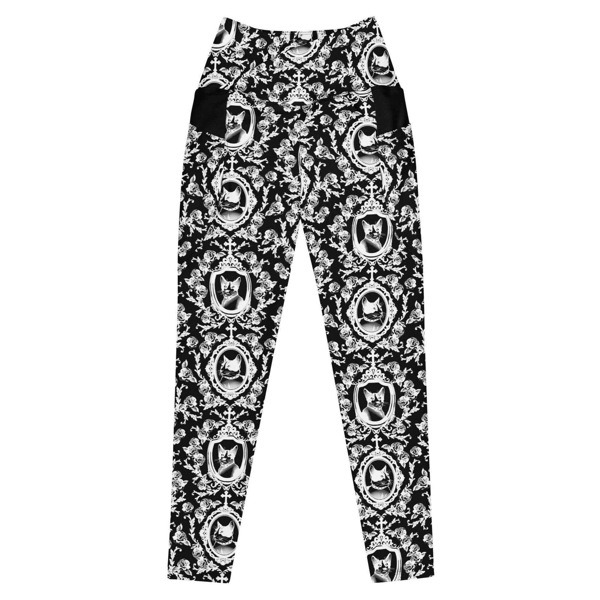 Stylish Premium Queen's Beloved Kitty Leggings with a floral cat design, perfect for comfort and elegance.