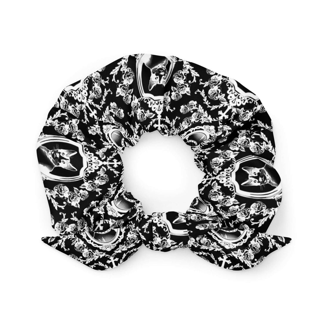 Stylish Queen's Beloved Kitty Scrunchie featuring elegant cat designs, ideal for a chic and functional hair accessory.