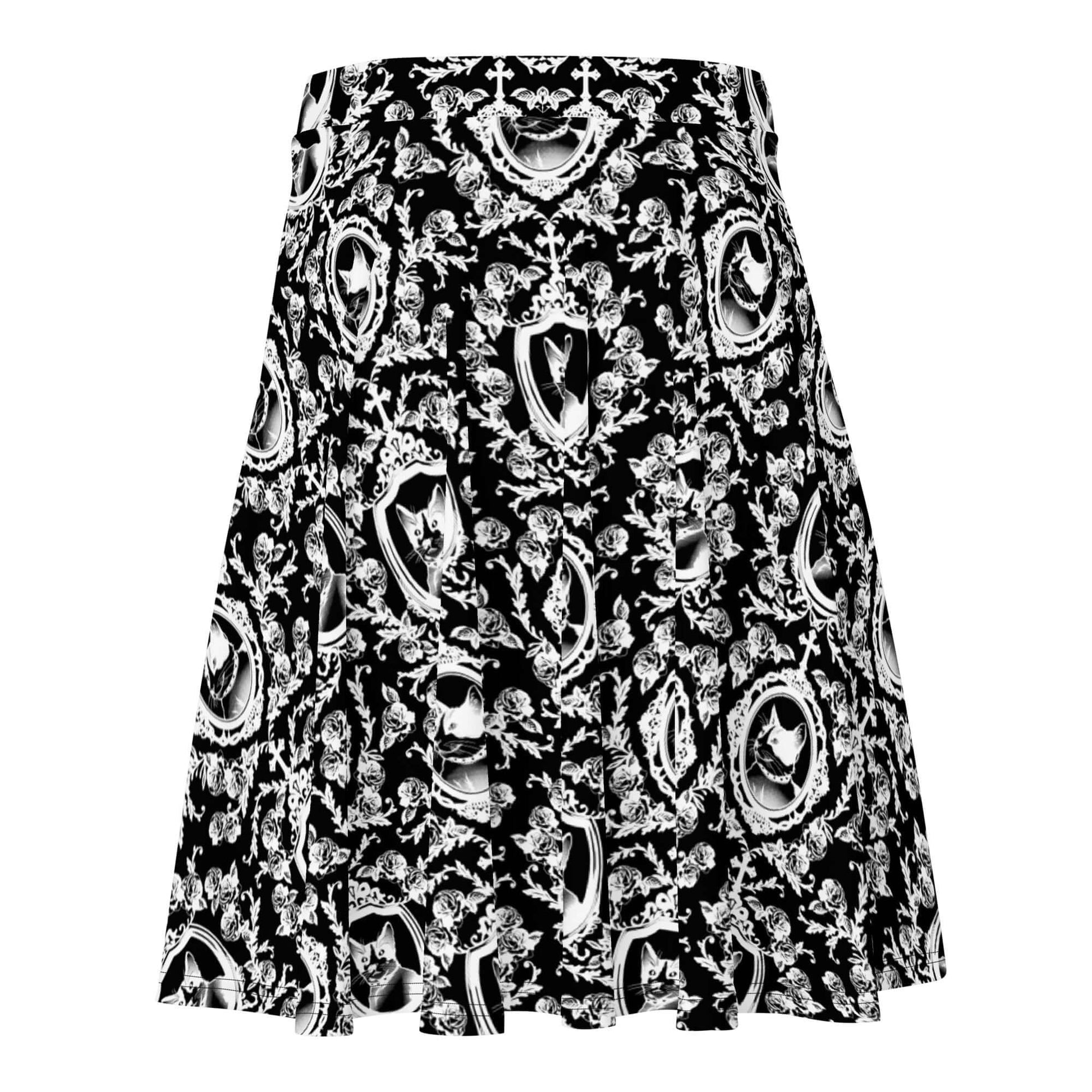 Stylish Queen's Beloved Kitty Skater Skirt featuring a playful cat design, perfect for any occasion.