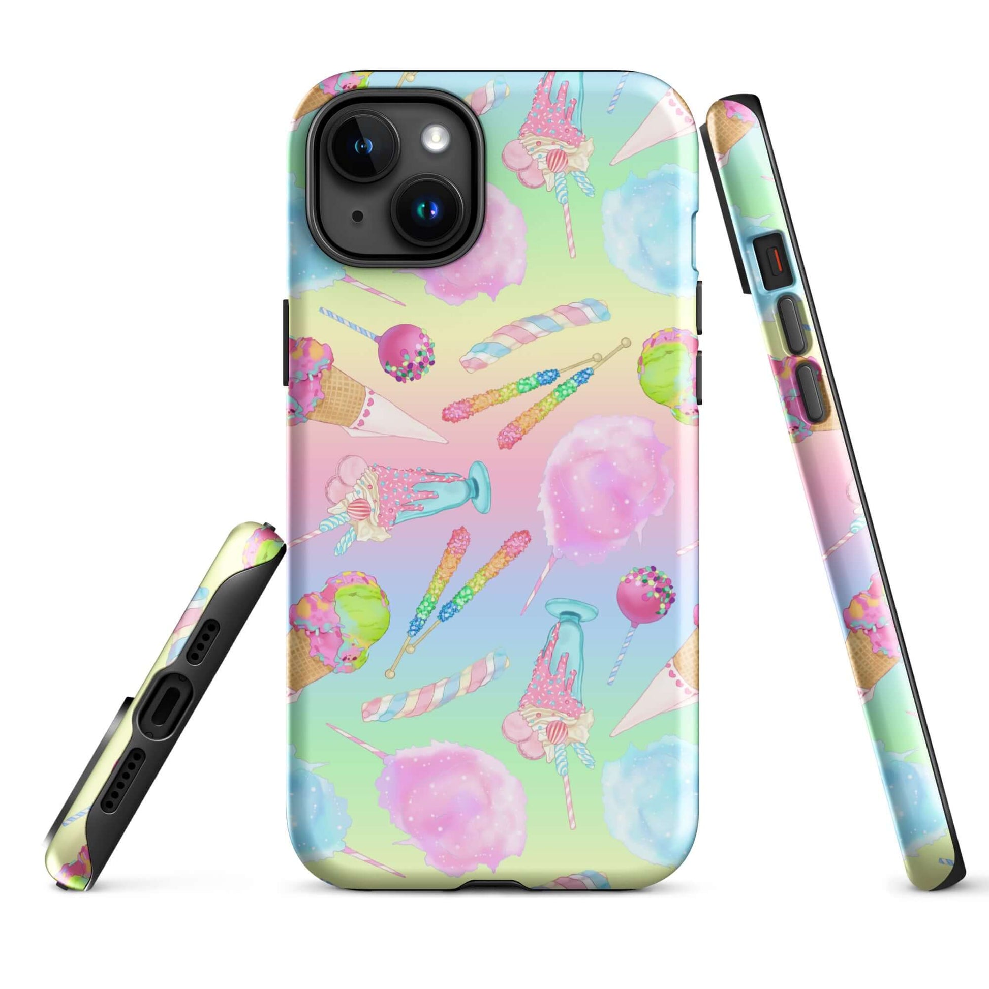 Colorful Rainbow Candy iPhone® Tough Case featuring a fun design, offering stylish protection for your device.