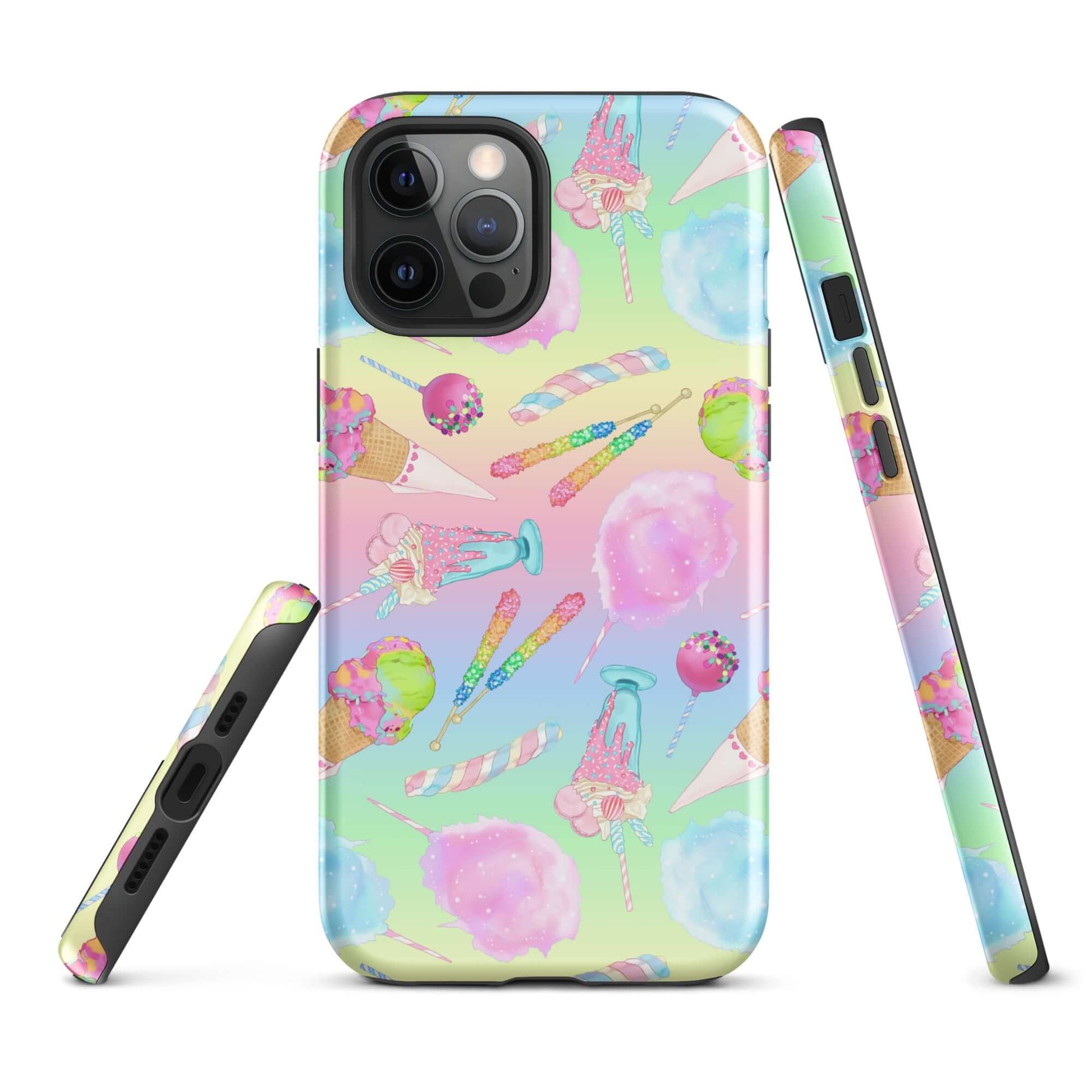 Colorful Rainbow Candy iPhone® Tough Case featuring a dual-layer design for stylish and durable phone protection.