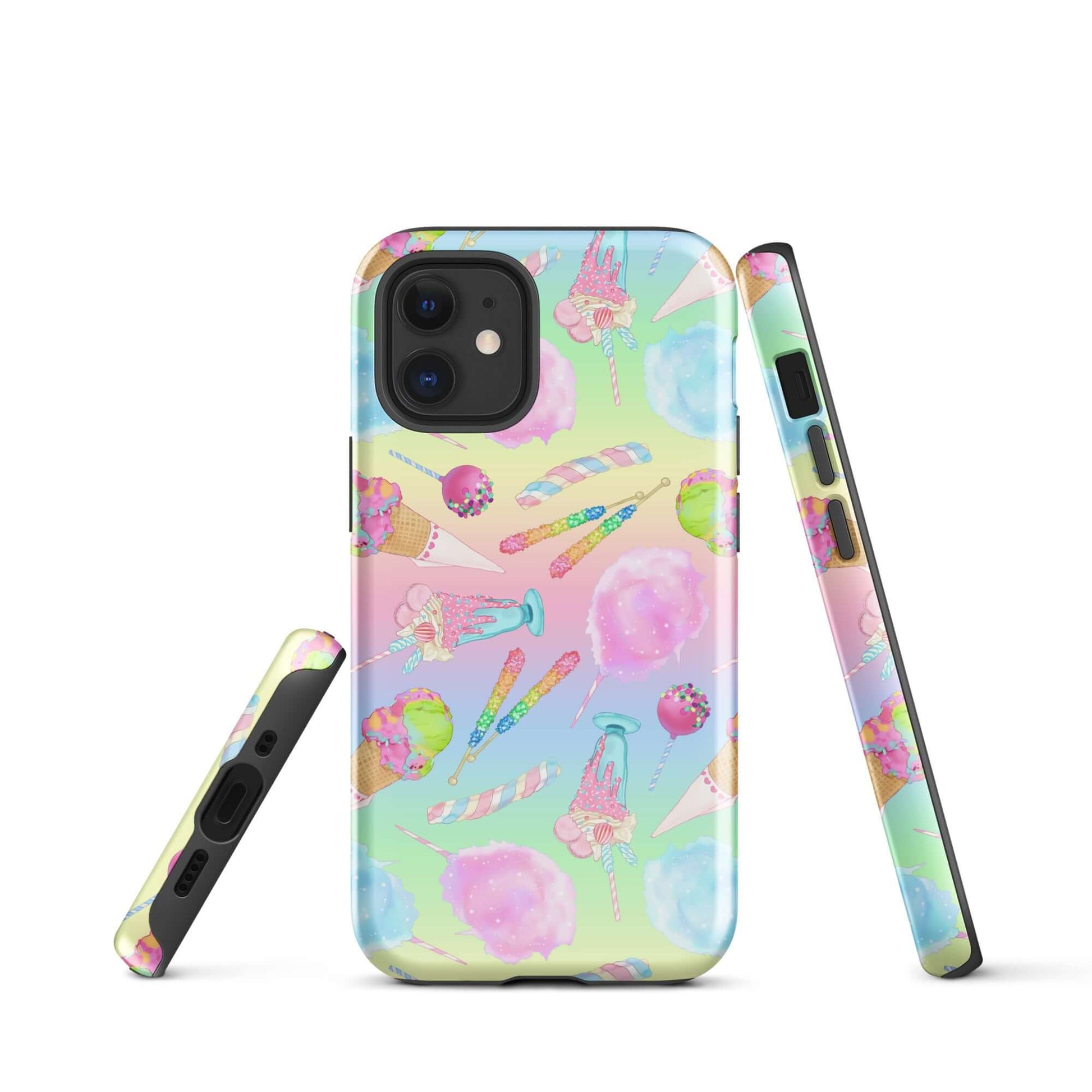 Colorful Rainbow Candy iPhone® Tough Case featuring a fun design, perfect for stylish protection year-round.