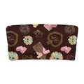Royal Cookie bandeau bikini top featuring whimsical cookie and chocolate designs on a rich brown background.