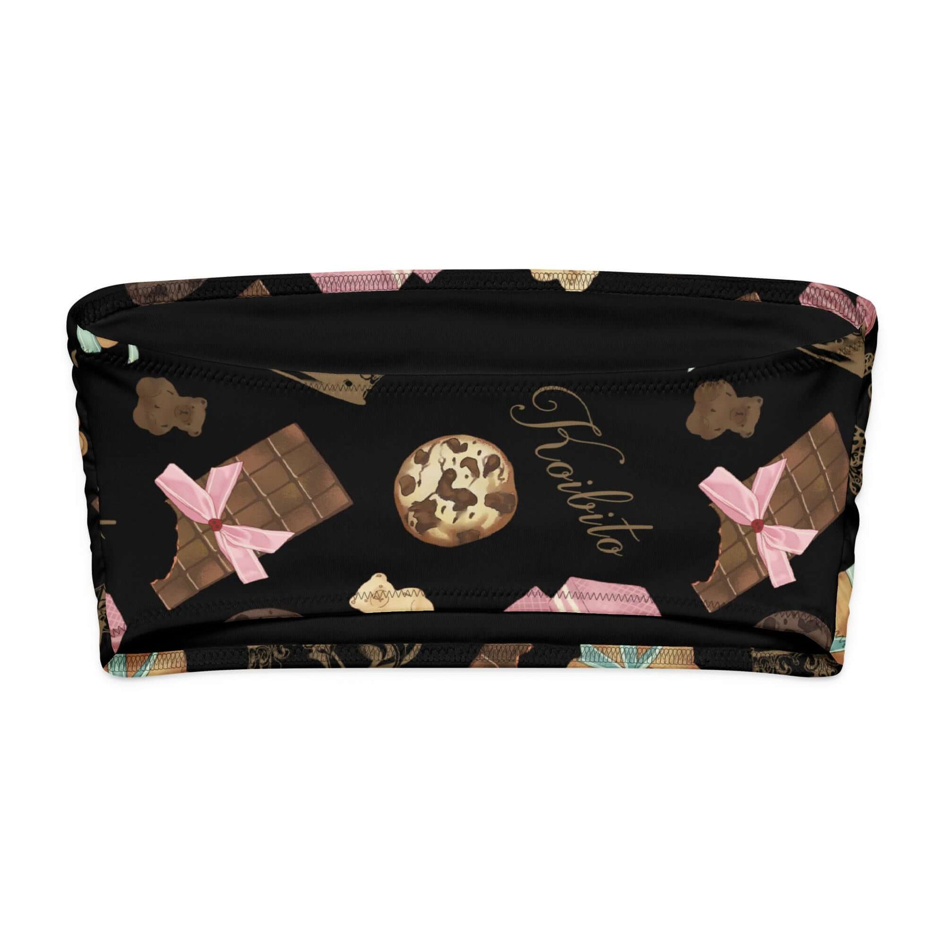 Royal Cookie Bandeau Bikini Top featuring a fun chocolate and cookie pattern for stylish beachwear.