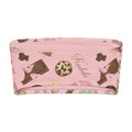 Royal Cookie bandeau bikini top featuring fun chocolate and cookie prints on a pink background.