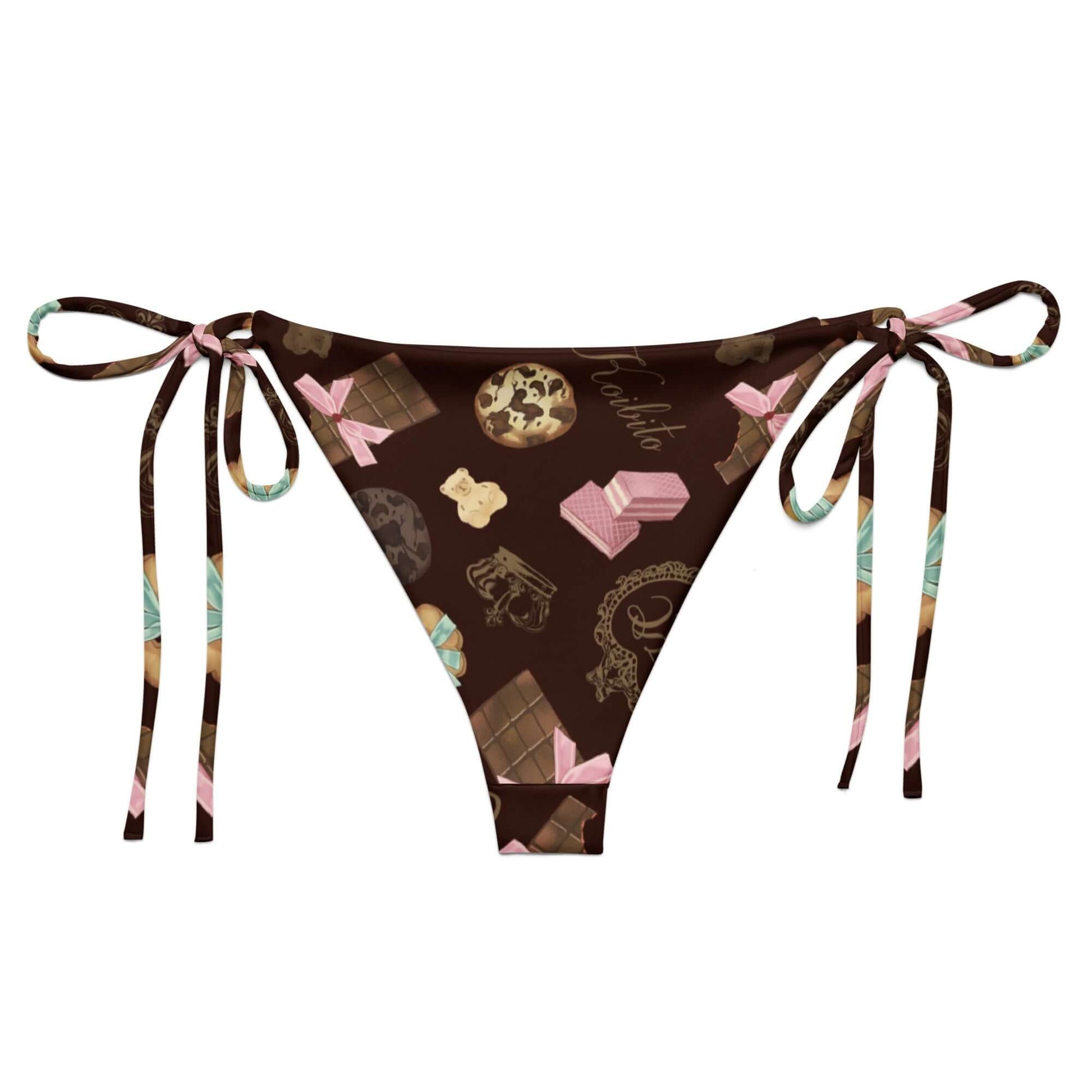 Stylish Royal Cookie String Bikini Bottom for sunbathing, featuring soft recycled fabric and adjustable straps.