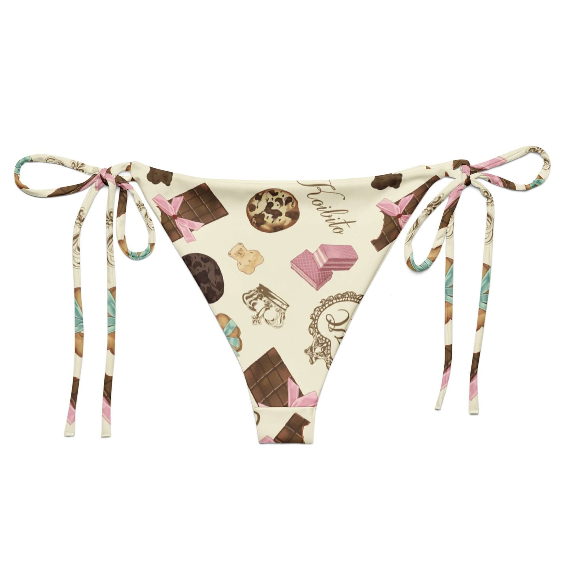 Royal Cookie String Bikini Bottom featuring a fun cookie print, perfect for sunbathing by the pool this summer.