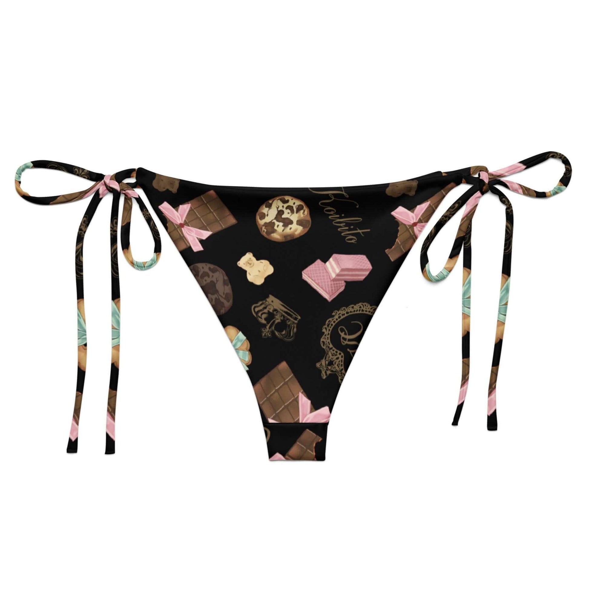 Stylish Royal Cookie String Bikini Bottom featuring a fun dessert print, perfect for summer poolside lounging.