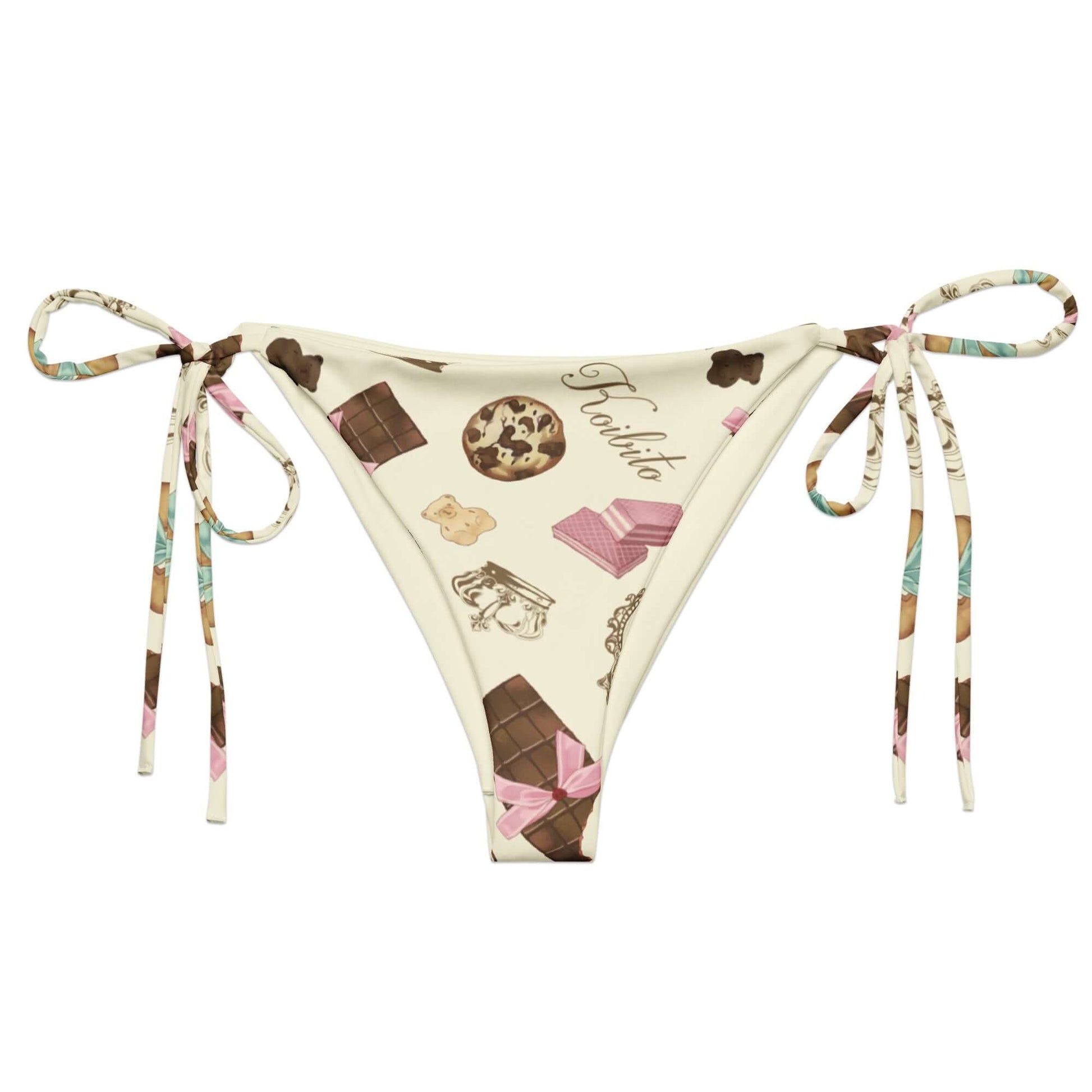 Royal Cookie String Bikini Bottom features a playful dessert print, perfect for sunbathing by the pool this summer.