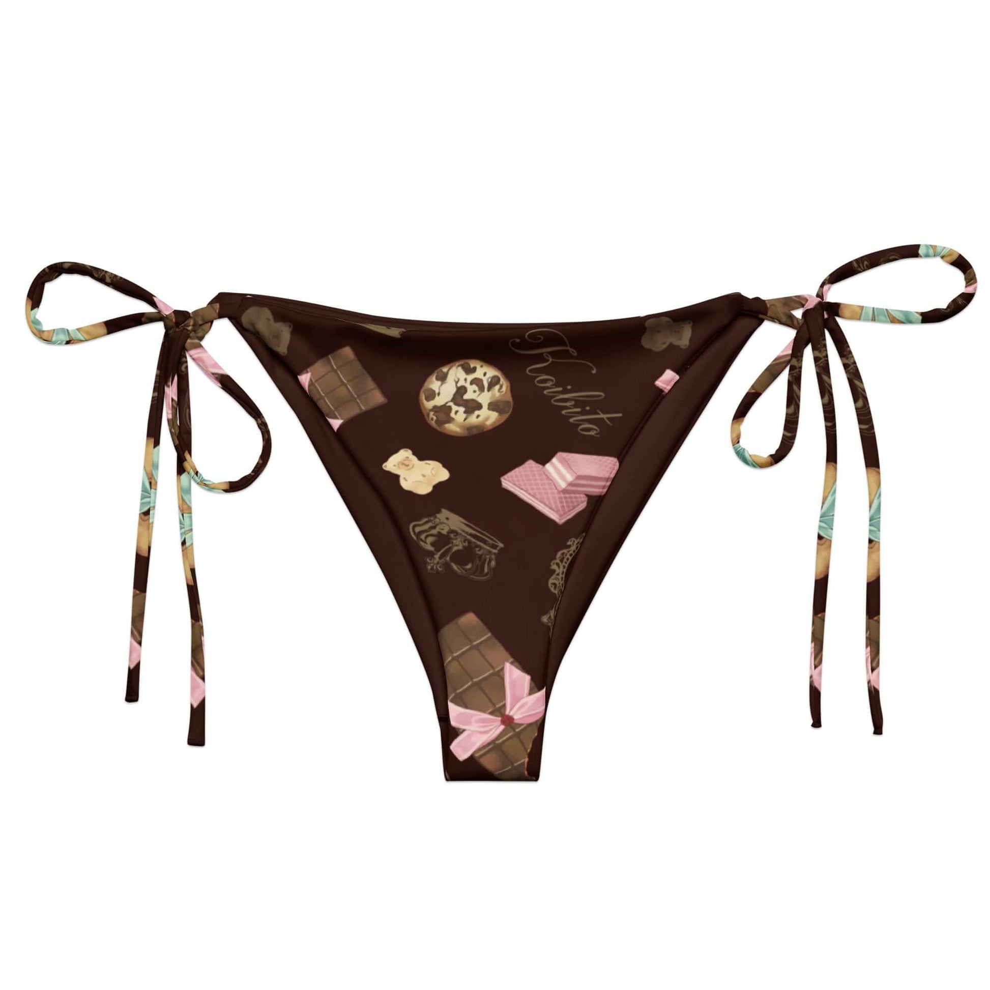 Stylish Royal Cookie String Bikini Bottom featuring a fun dessert print, perfect for summer poolside lounging.