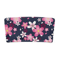 Sakura bandeau bikini top featuring pink cherry blossoms on a navy background, perfect for beachwear and summer fun.