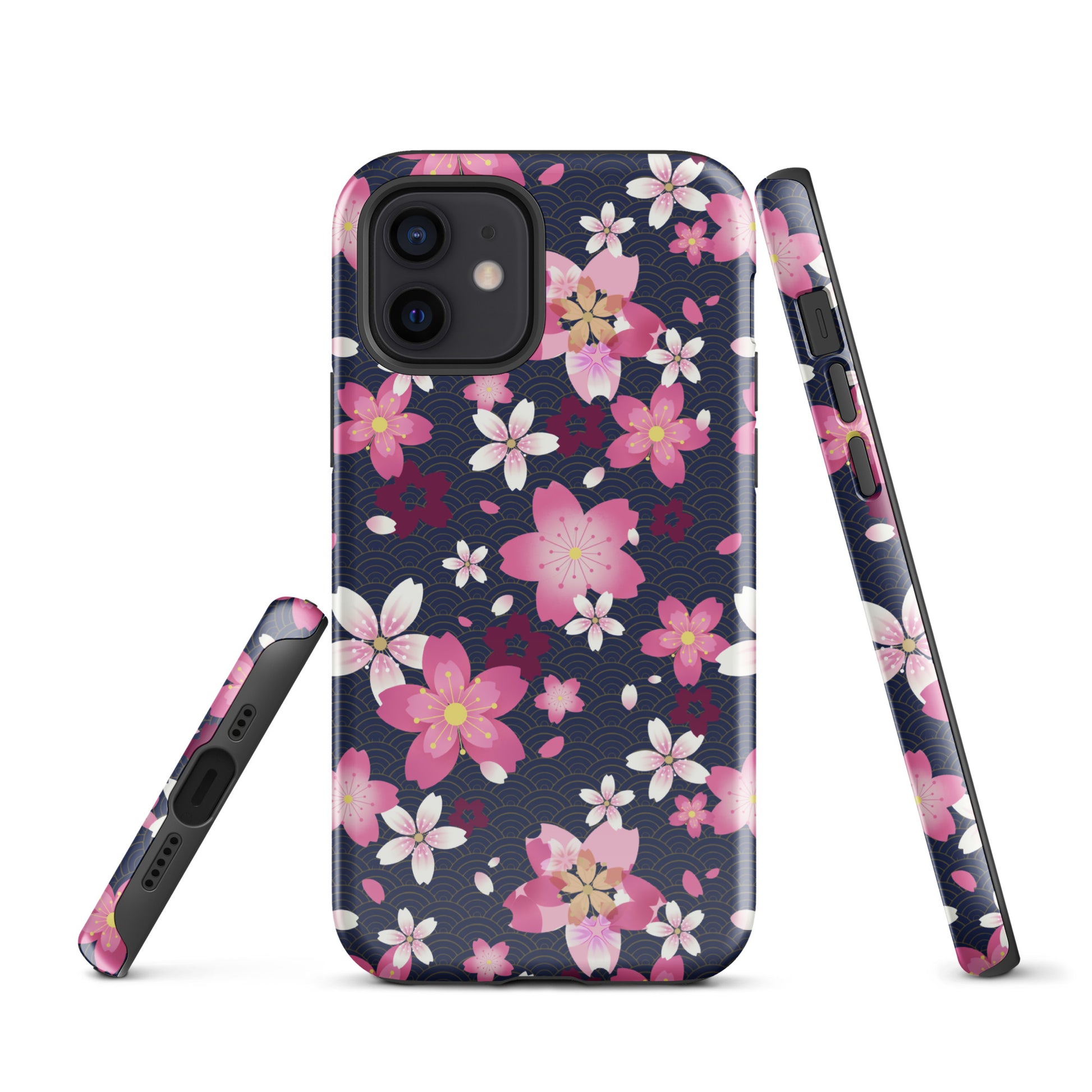 Stylish Sakura iPhone® Tough Case featuring floral design, durable dual-layer protection for maximum safety.