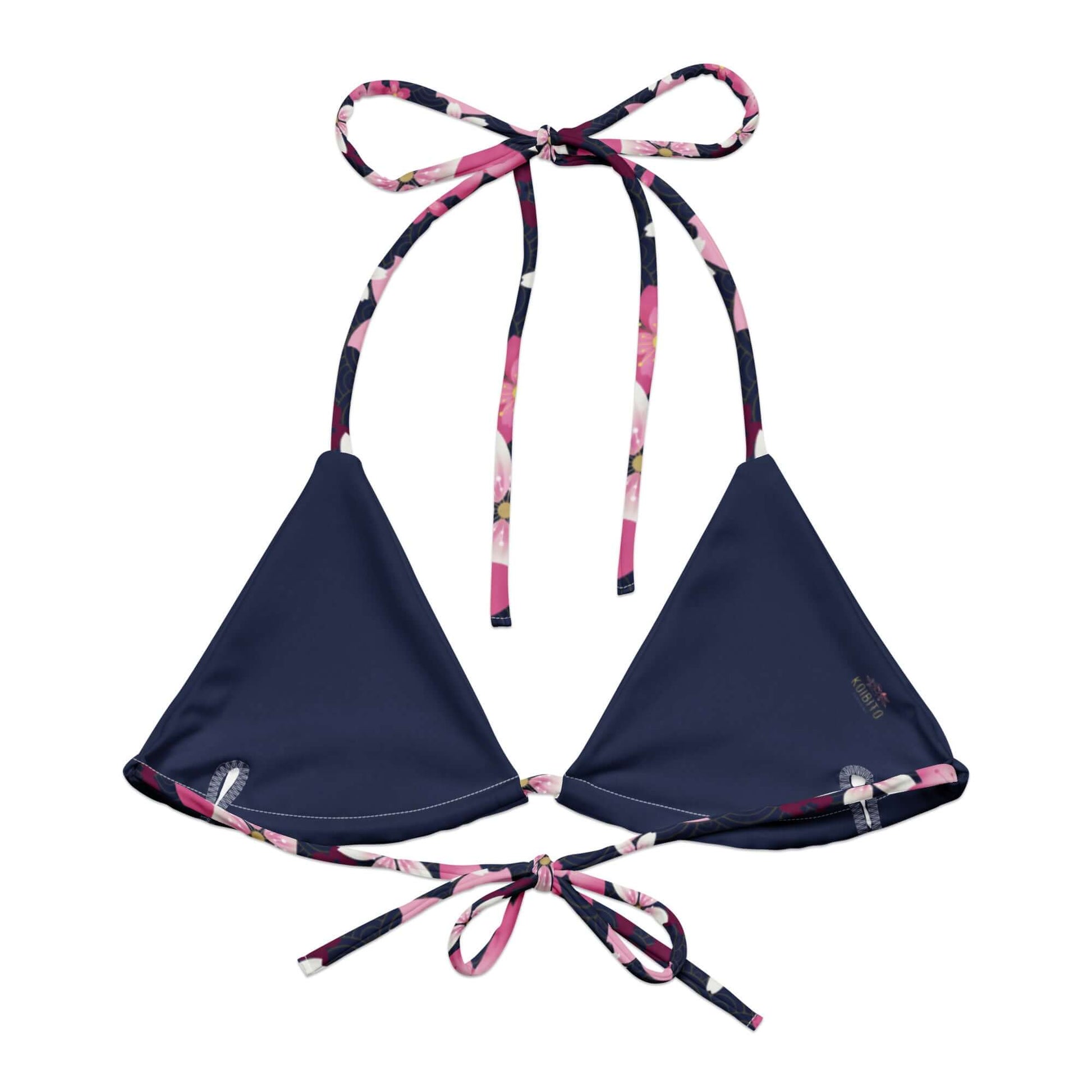 Stylish Sakura Padded String Bikini Top featuring eco-friendly design and adjustable straps for summer fun.