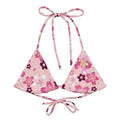 Sakura Padded String Bikini Top features a vibrant floral design, perfect for eco-friendly summer styling.