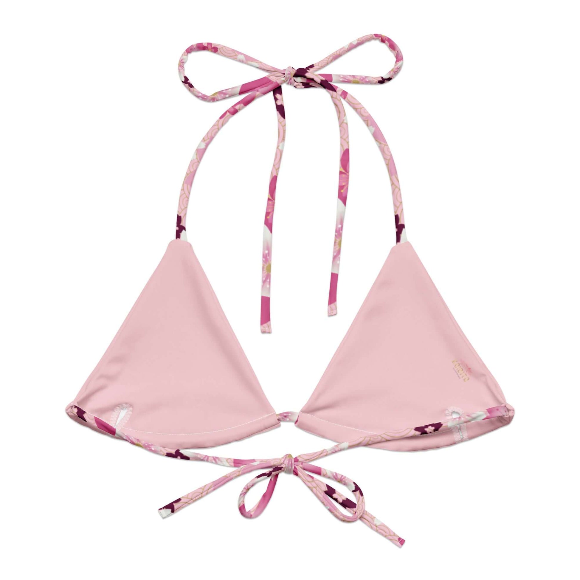 Sakura Padded String Bikini Top featuring eco-friendly design and stylish adjustable straps for summer fun.