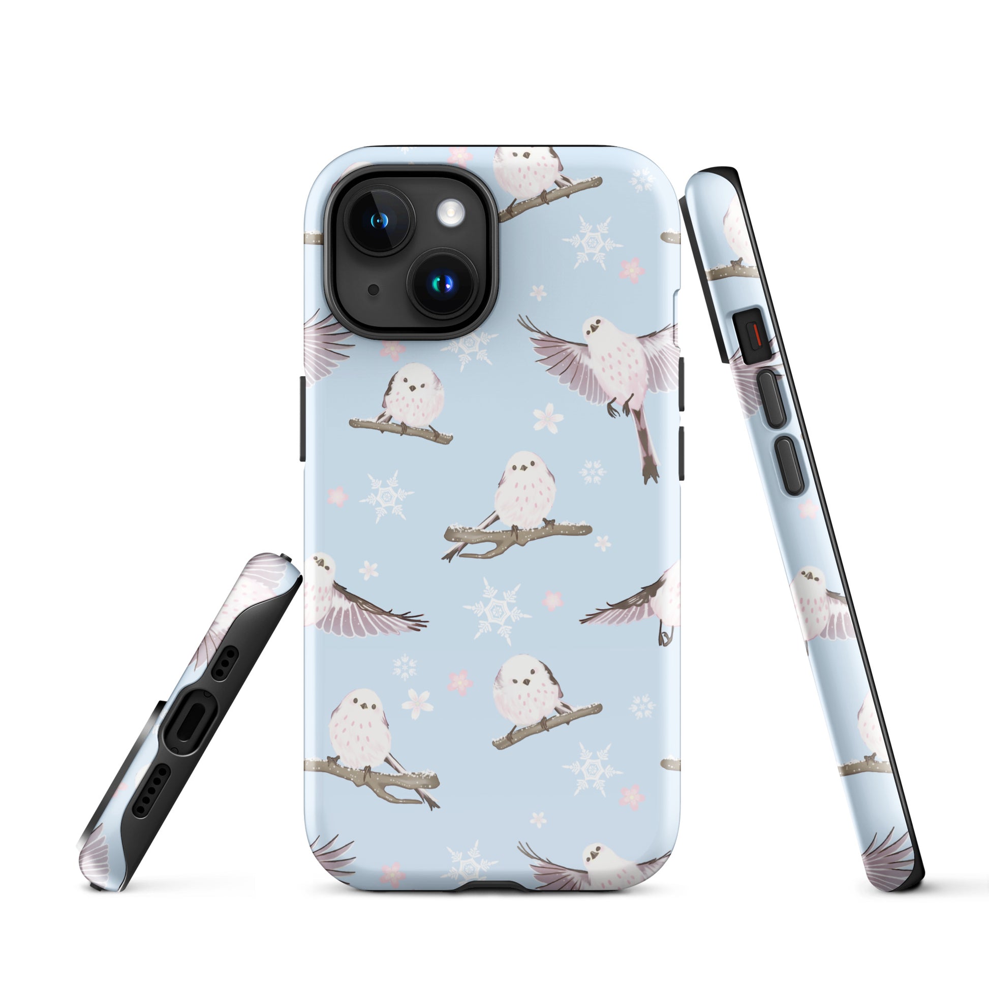 Stylish Snow Bird iPhone® Tough Case features a dual-layer design for maximum protection and winter-themed elegance.