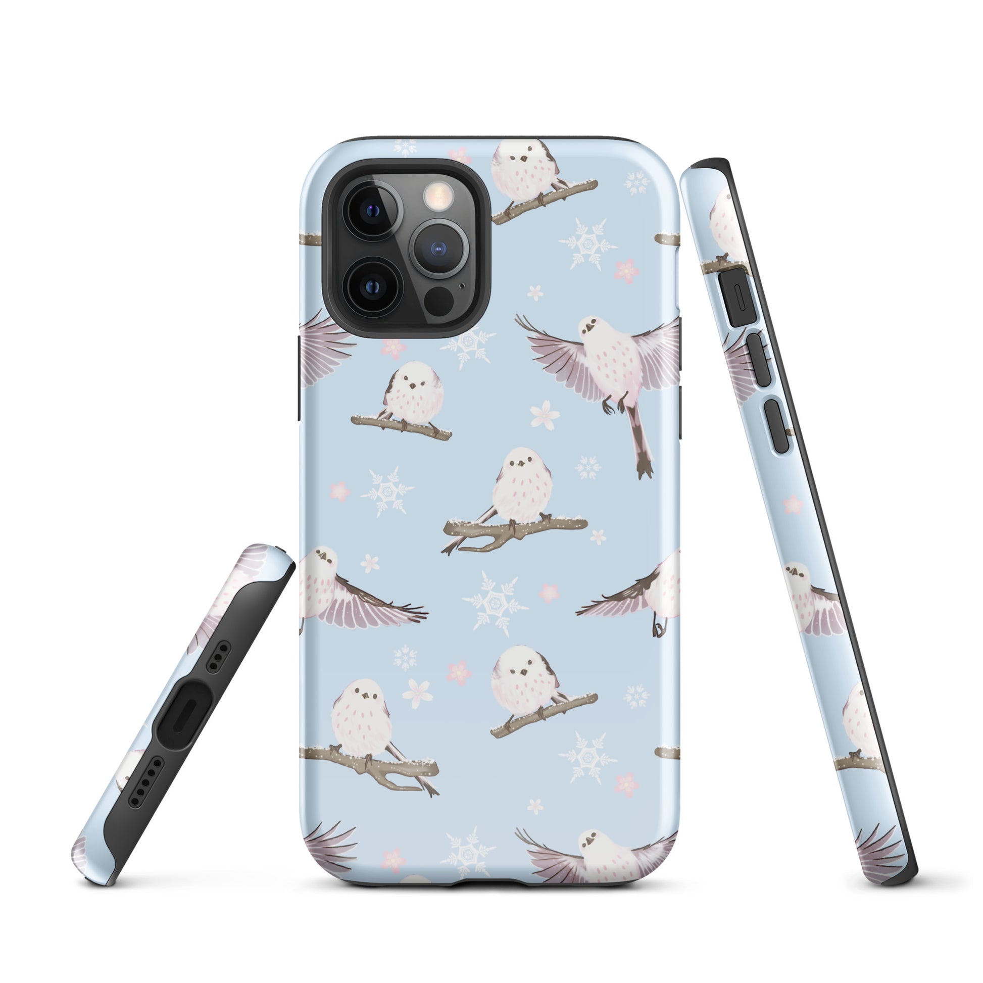 Snow Bird iPhone® Tough Case features a stylish design with owls and snowflakes, ensuring protection and fashion.