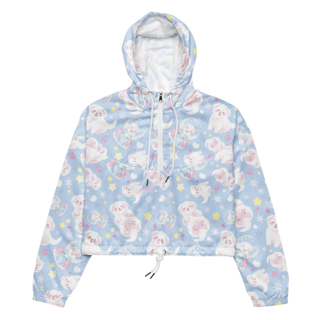 Stylish Snow Puppy cropped windbreaker, perfect for adventures with its lightweight, waterproof design and cozy features.