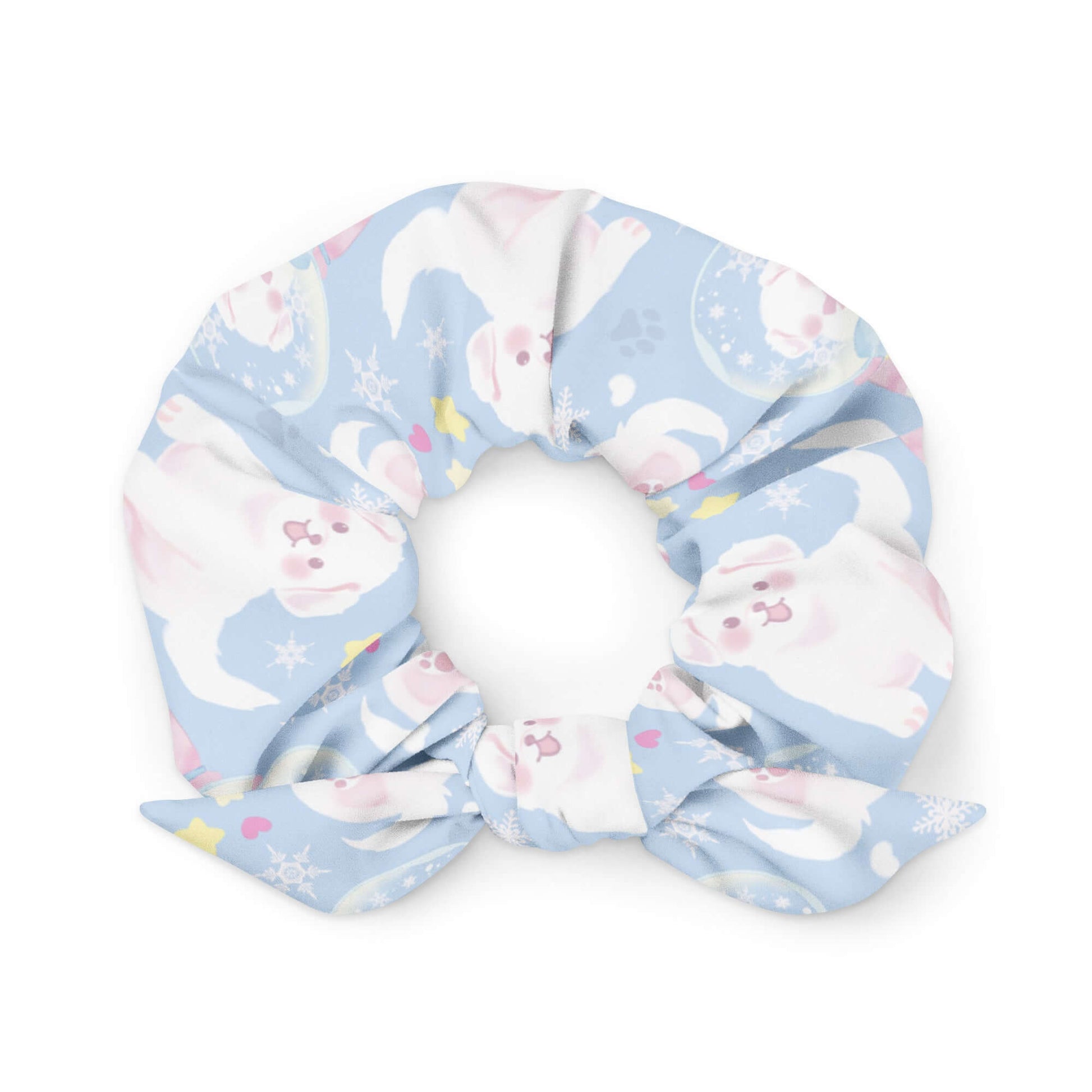 Charming Snow Puppy Scrunchie adds a playful touch to your style with adorable puppy designs and pastel colors.
