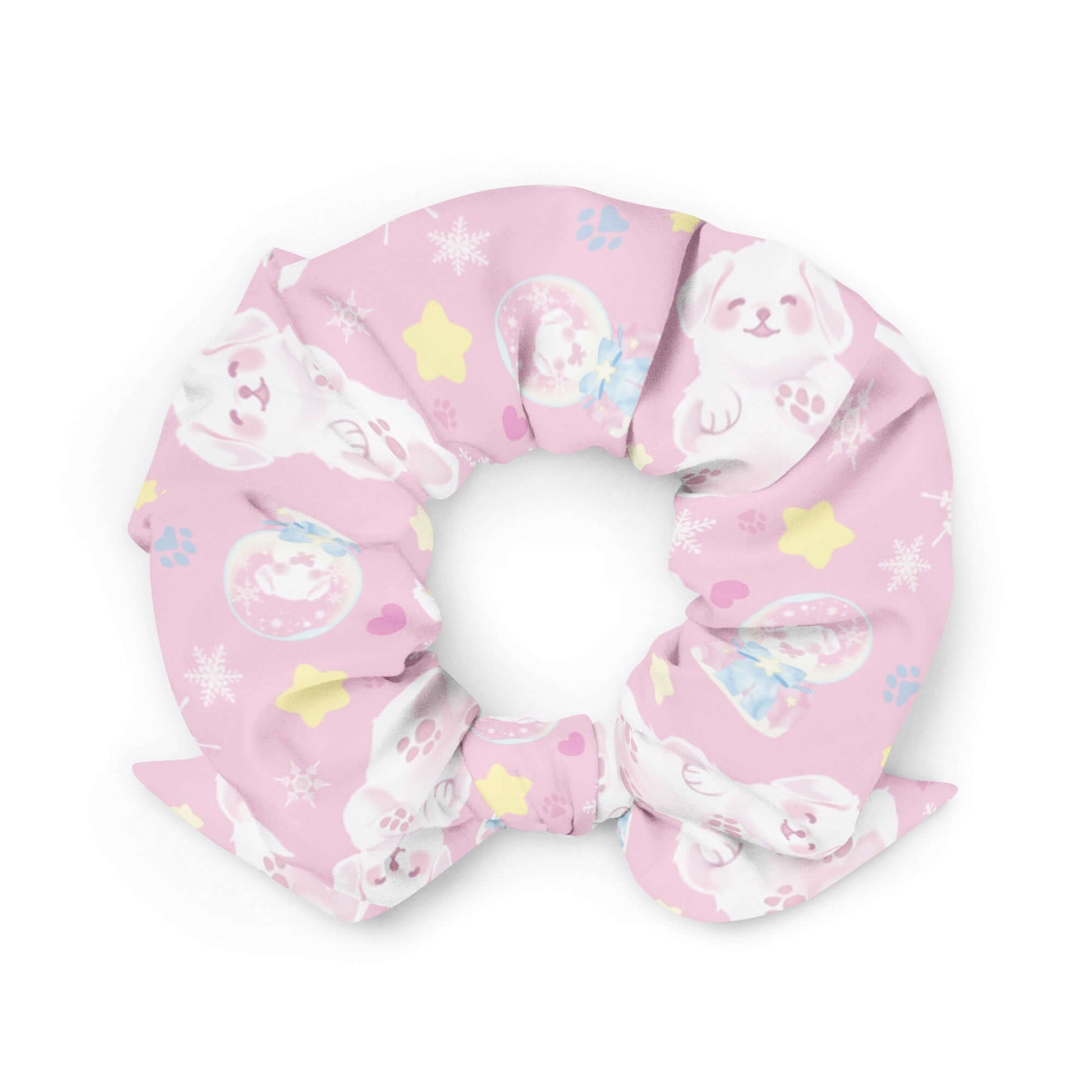 Cute Snow Puppy Scrunchie features adorable puppies, perfect for adding charm to any pastel outfit.