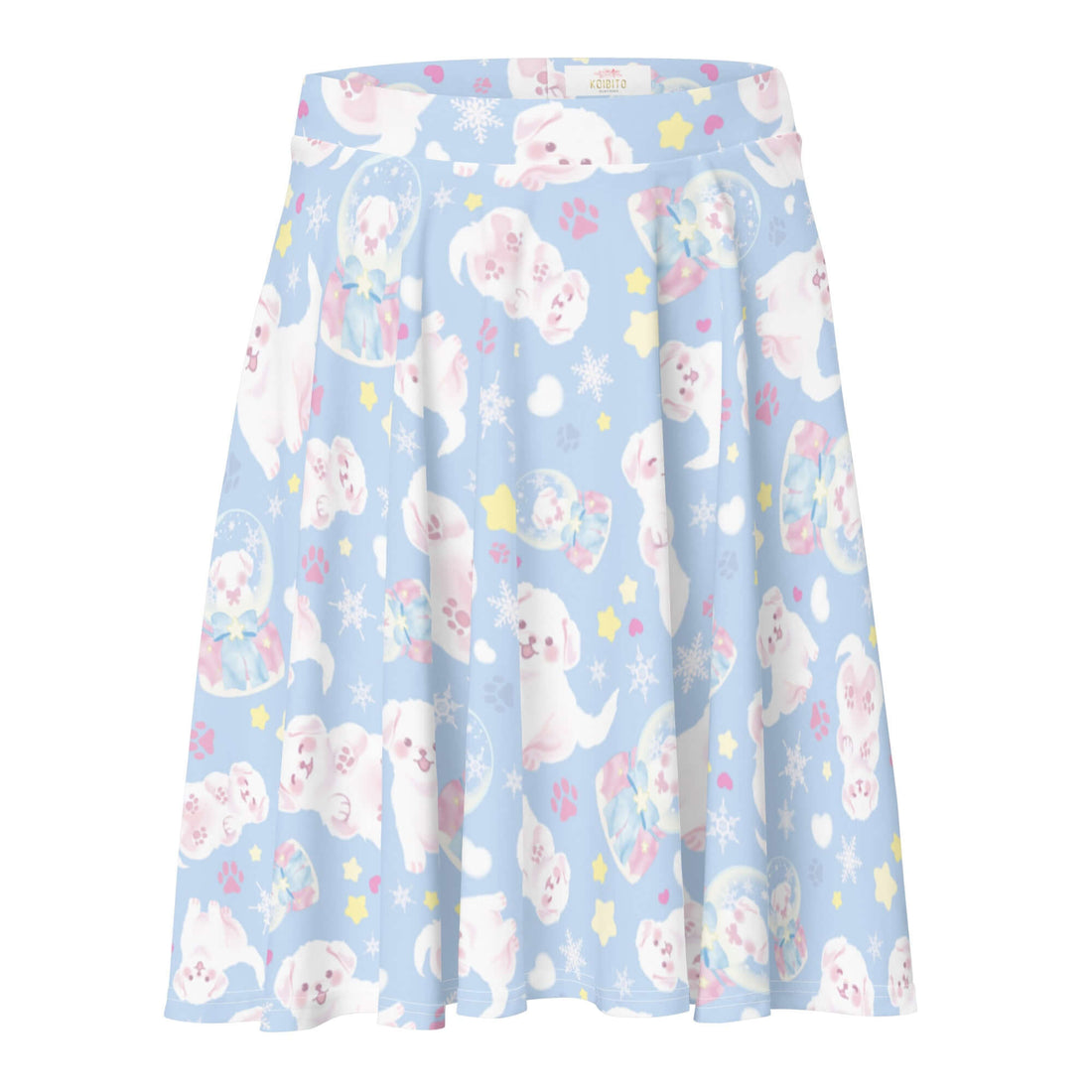 Adorable Snow Puppy Skater Skirt featuring playful puppy prints, perfect for any pastel outfit or casual wear.